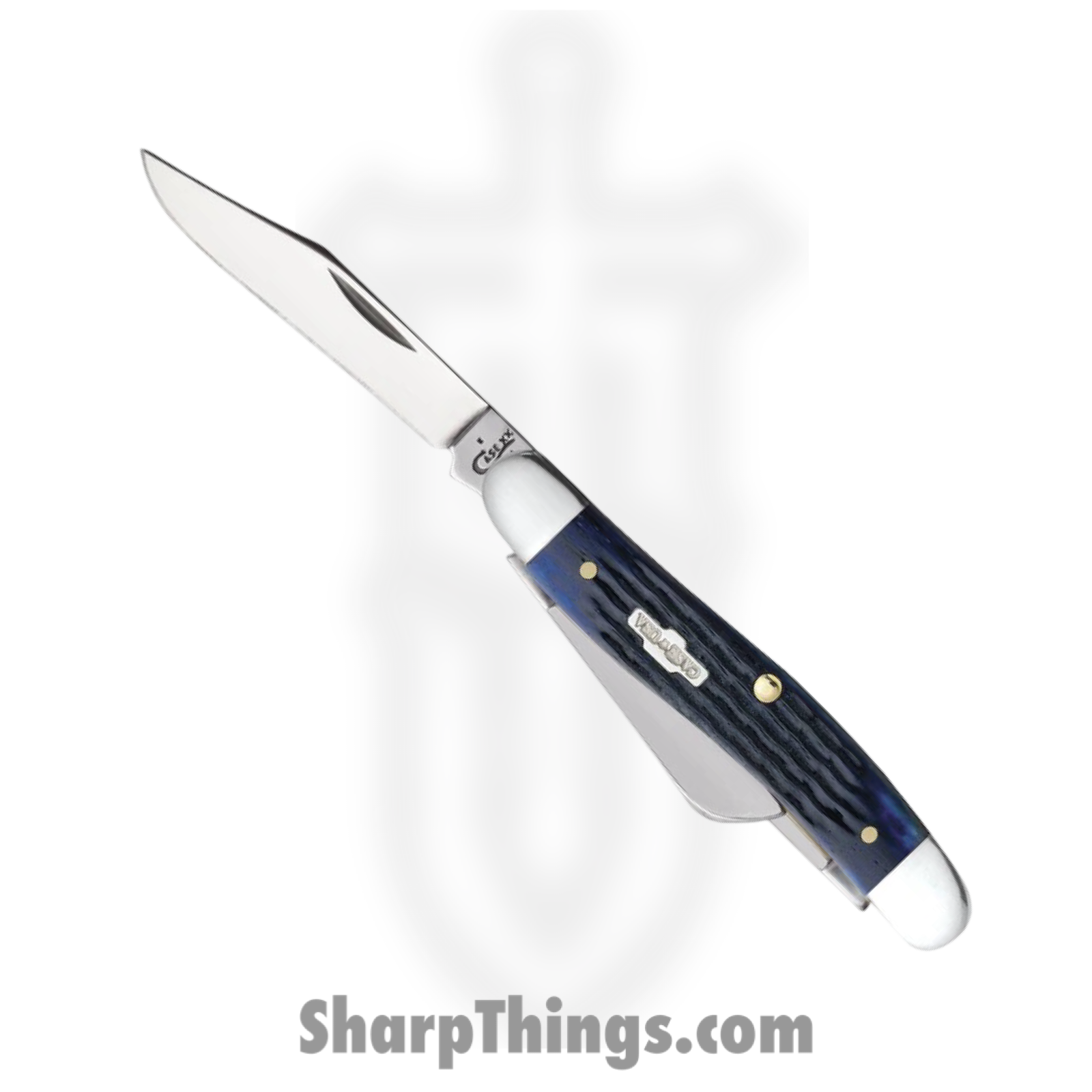 Case Cutlery - CA02801 - Medium Stockman - Folding Knife - Tru-Sharp™ Stainless Polished Clip/Sheepfoot/Spey - Corn Cob Jigged Bone - Blue
