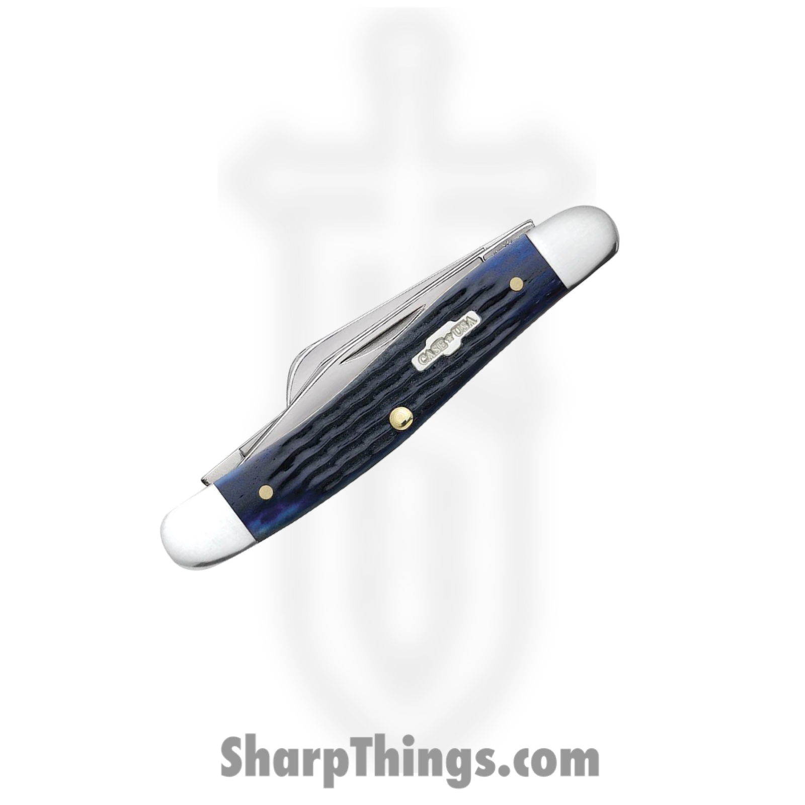 Case Cutlery - CA02801 - Medium Stockman - Folding Knife - Tru-Sharp™ Stainless Polished Clip/Sheepfoot/Spey - Corn Cob Jigged Bone - Blue - Image 3