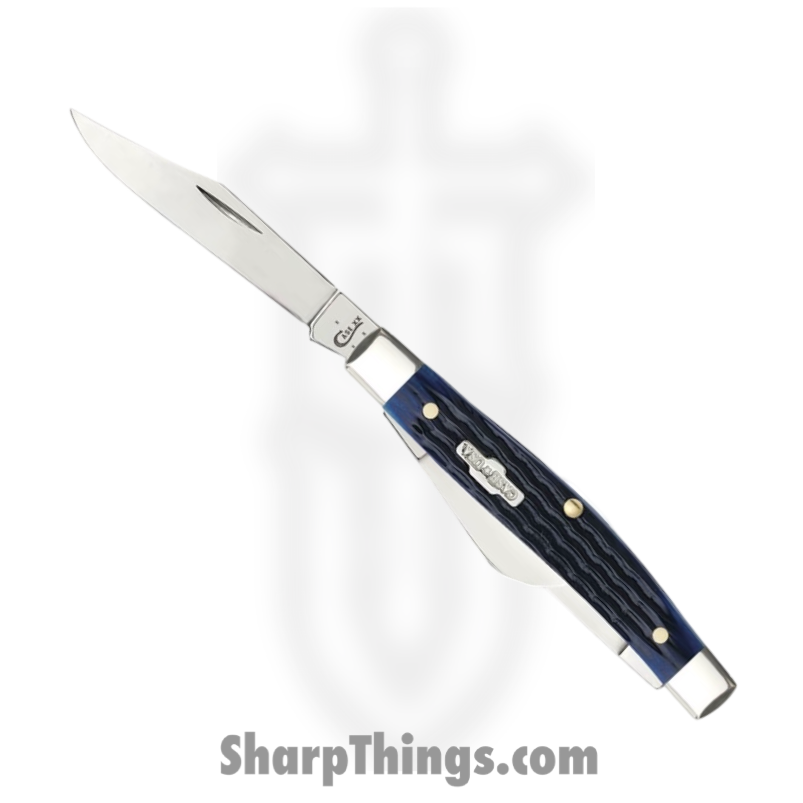 Case Cutlery - CA02806 - Medium Stockman - Folding Knife - Tru-Sharp Stainless Polished Clip Sheepfoot Pen - Corn Cob Jigged Bone - Blue