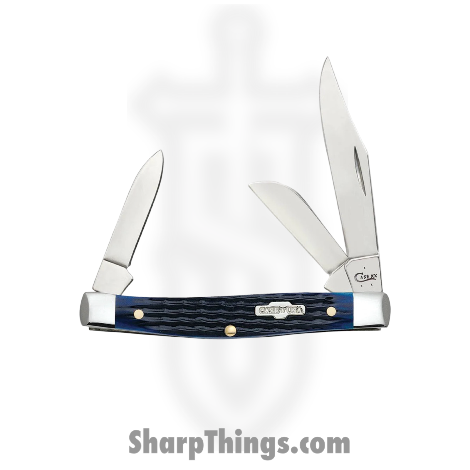 Case Cutlery - CA02806 - Medium Stockman - Folding Knife - Tru-Sharp Stainless Polished Clip Sheepfoot Pen - Corn Cob Jigged Bone - Blue - Image 2