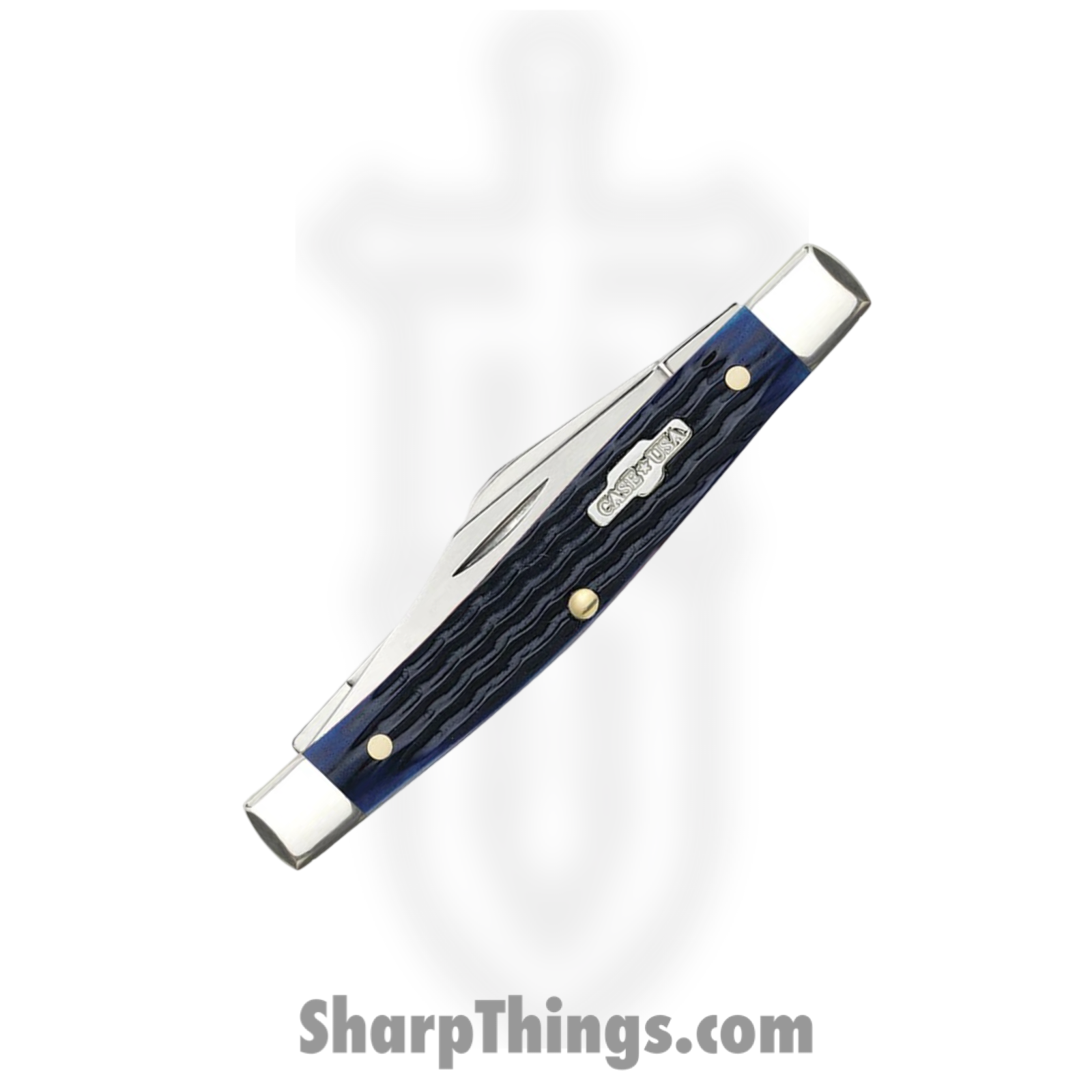 Case Cutlery - CA02806 - Medium Stockman - Folding Knife - Tru-Sharp Stainless Polished Clip Sheepfoot Pen - Corn Cob Jigged Bone - Blue - Image 3