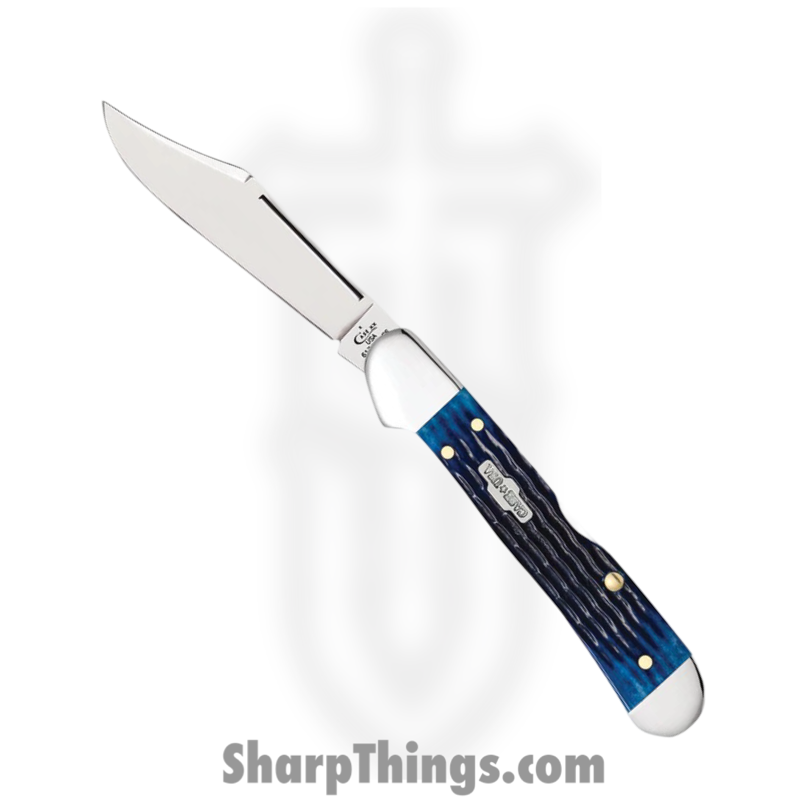 Case Cutlery - CA02864 - Mini Copperlock - Folding Knife - Tru-Sharp™ Stainless Polished Clip Point - Corn Cob Jigged Bone - Blue