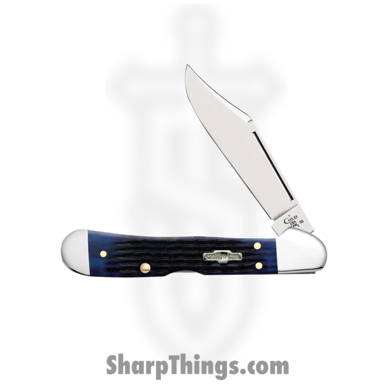 Case Cutlery - CA02864 - Mini Copperlock - Folding Knife - Tru-Sharp™ Stainless Polished Clip Point - Corn Cob Jigged Bone - Blue - Image 2
