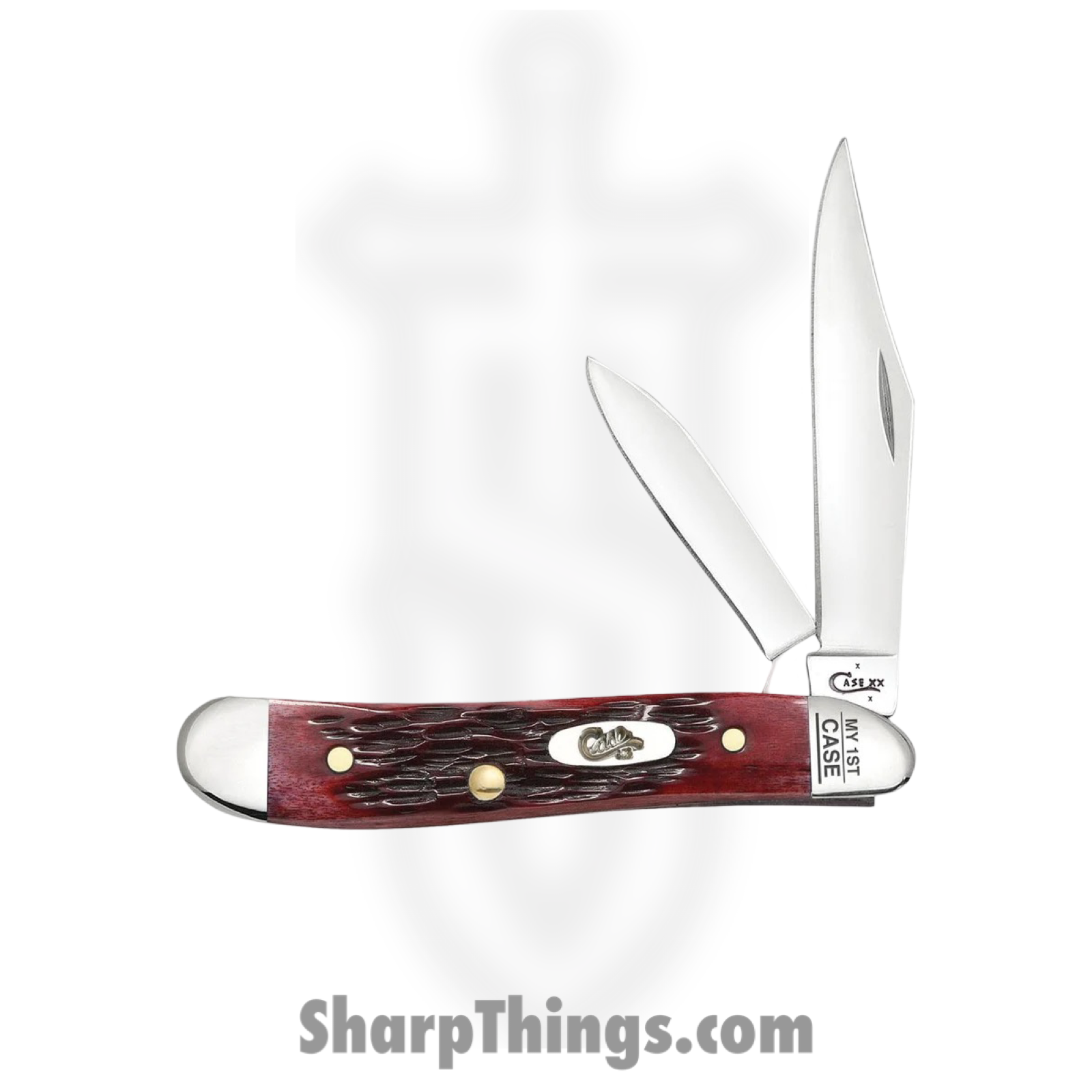 Case Cutlery - CA03693 - Peanut "My First Case" - Folding Knife - Tru-Sharp™ Stainless Polished Clip/Pen - Peach Seed Jig Bone - Red - Image 2