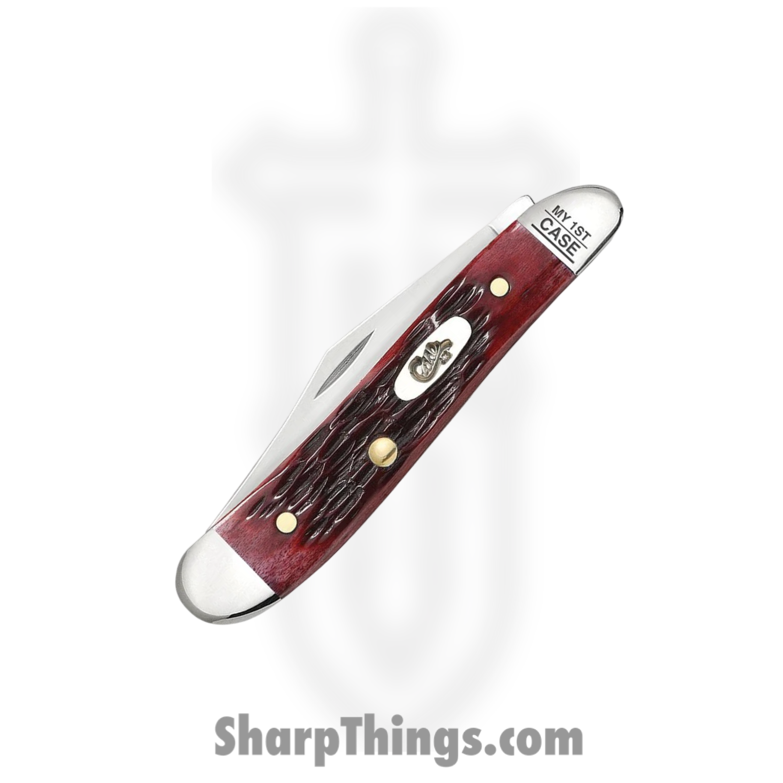 Case Cutlery - CA03693 - Peanut "My First Case" - Folding Knife - Tru-Sharp™ Stainless Polished Clip/Pen - Peach Seed Jig Bone - Red - Image 3