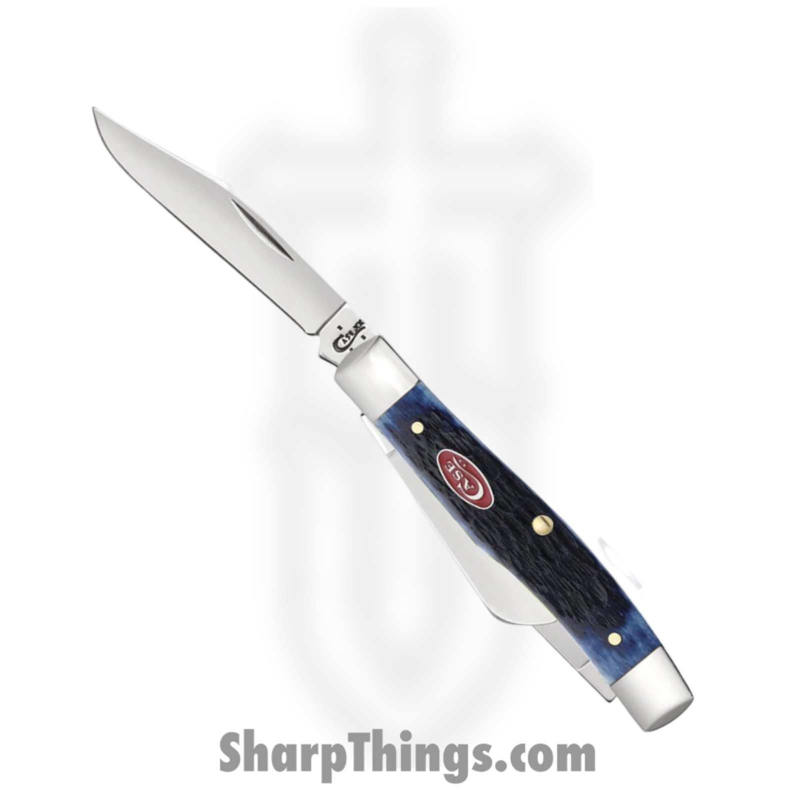 Case Cutlery - CA07049 - Medium Stockman - Folding Knife - Tru-Sharp Stainless Polished Clip Sheepfoot Pen - Rogers Jigged Bone - Navy Blue