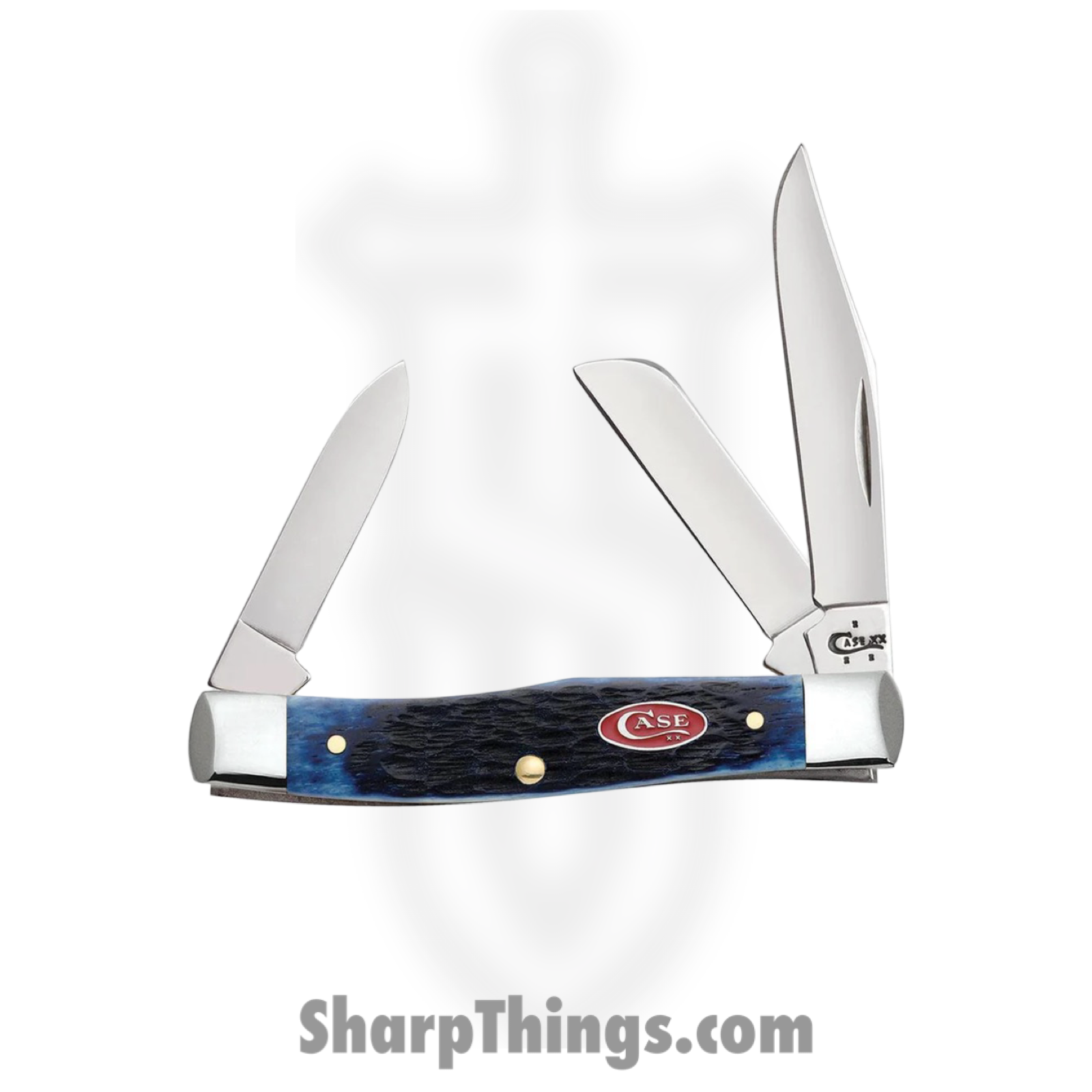 Case Cutlery - CA07049 - Medium Stockman - Folding Knife - Tru-Sharp Stainless Polished Clip Sheepfoot Pen - Rogers Jigged Bone - Navy Blue - Image 2