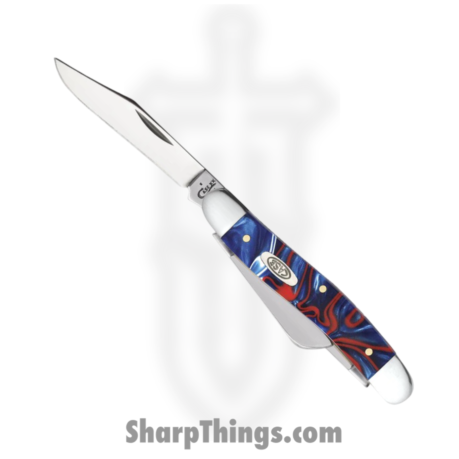 Case Cutlery - CA11201 - Medium Stockman - Folding Knife - Tru-Sharp™ Stainless Polished Clip/Sheepfoot/Spey - Kirinite - Red White Blue
