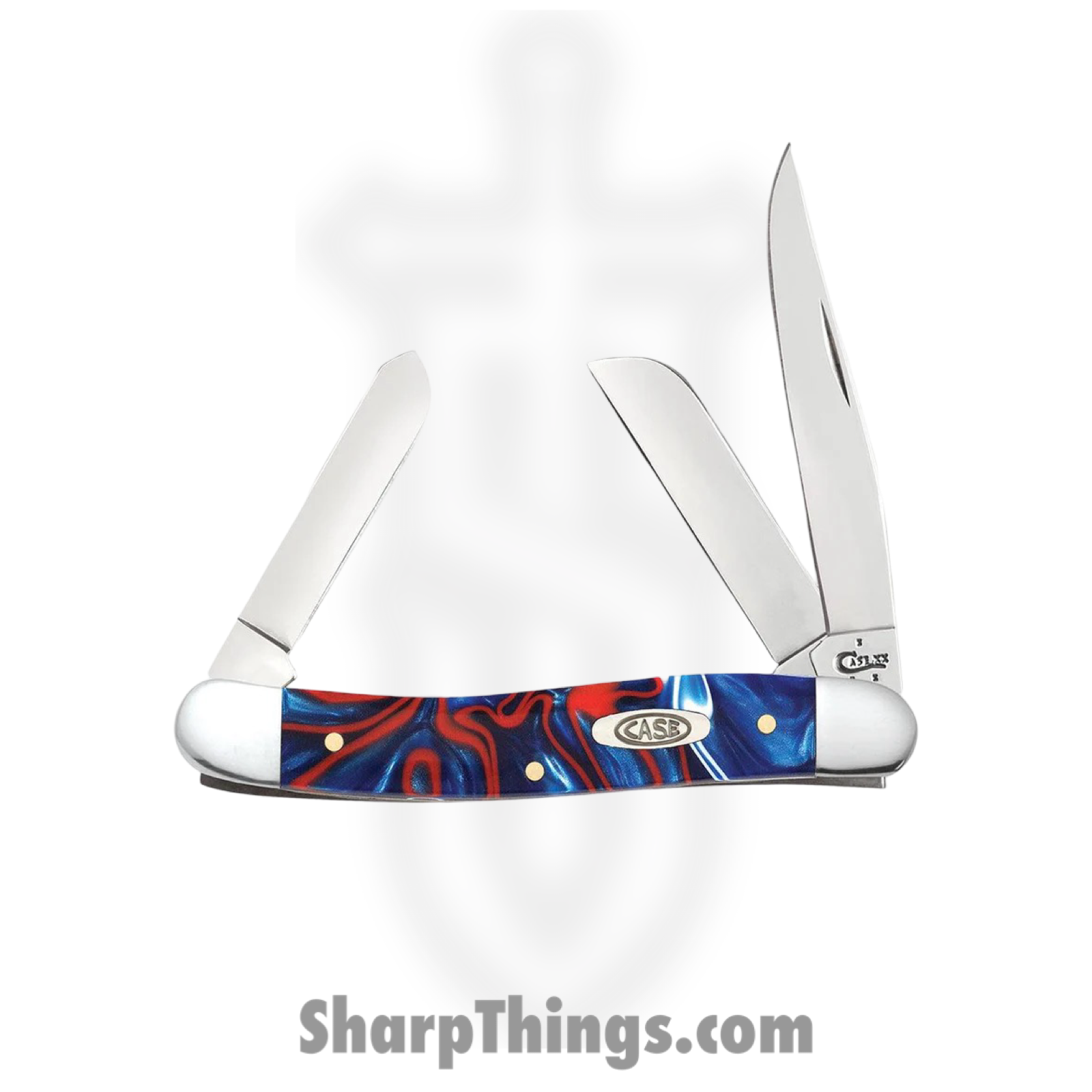 Case Cutlery - CA11201 - Medium Stockman - Folding Knife - Tru-Sharp™ Stainless Polished Clip/Sheepfoot/Spey - Kirinite - Red White Blue - Image 2