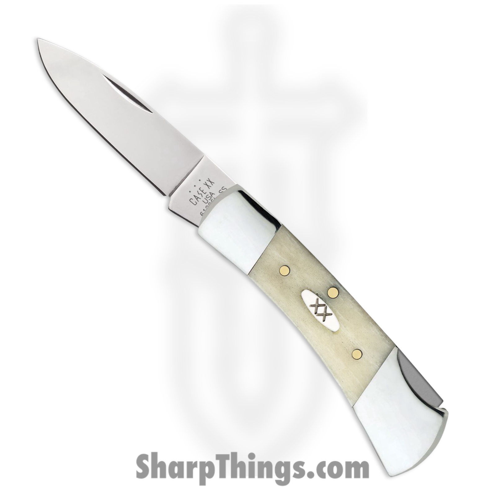 Case Cutlery - CA13314 - Lockback - Folding Knife - Stainless Polished Drop Point - Smooth Natural Bone - White Silver