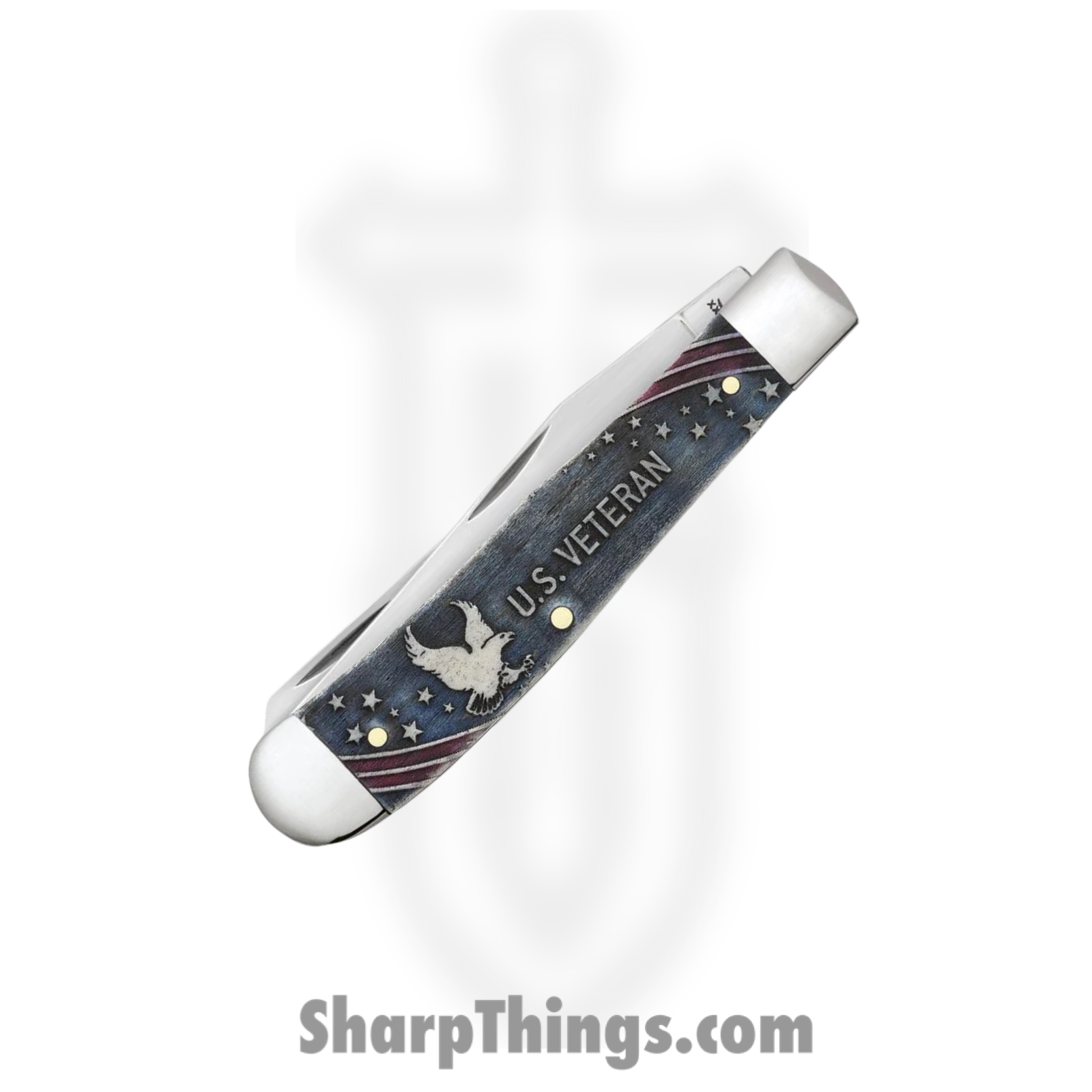 Case Cutlery - CA16300 - U.S. Veteran Trapper - Folding Knife - Tru-Sharp™ Stainless Polished Clip/Spey - Natural Bone - Blue Red - Image 3