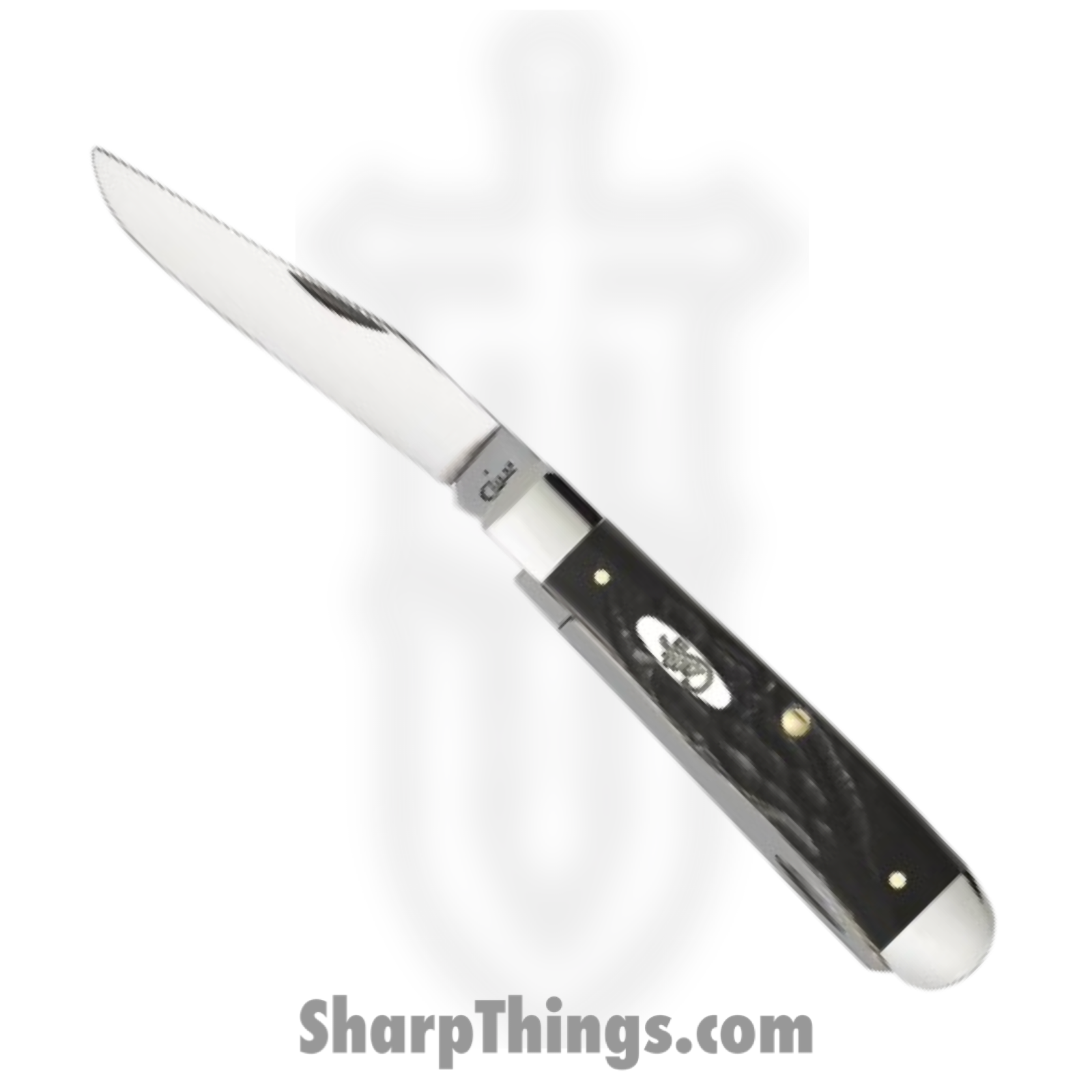 Case Cutlery - CA18221 - Trapper - Folding Knife - Tru-Sharp Stainless Polished Clip Spey - Rough Jigged Synthetic - Black