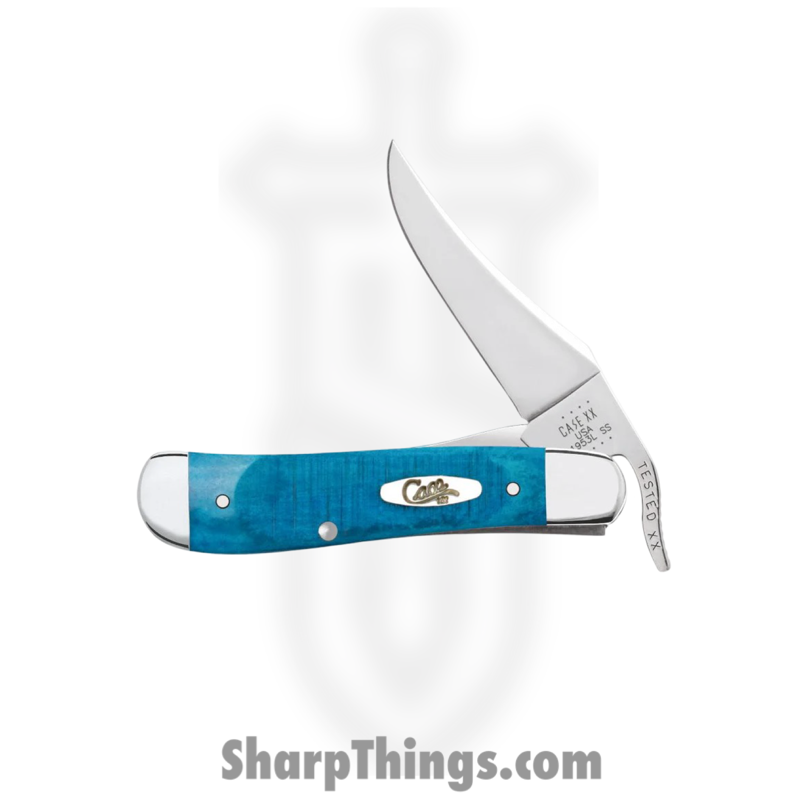 Case Cutlery - CA25589 - RussLock - Folding Knife - Tru-Sharp™ Stainless Polished Clip Point - Sawcut Jig Bone - Blue - Image 2