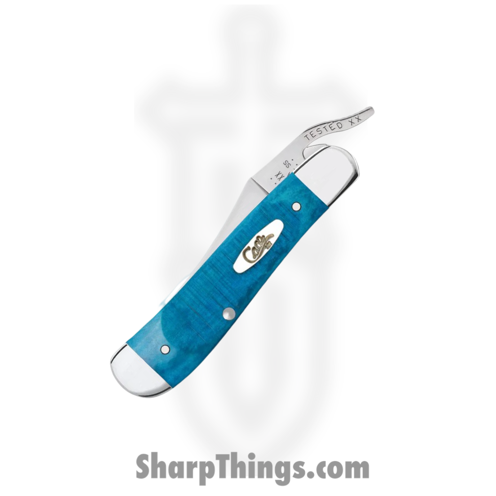 Case Cutlery - CA25589 - RussLock - Folding Knife - Tru-Sharp™ Stainless Polished Clip Point - Sawcut Jig Bone - Blue - Image 3