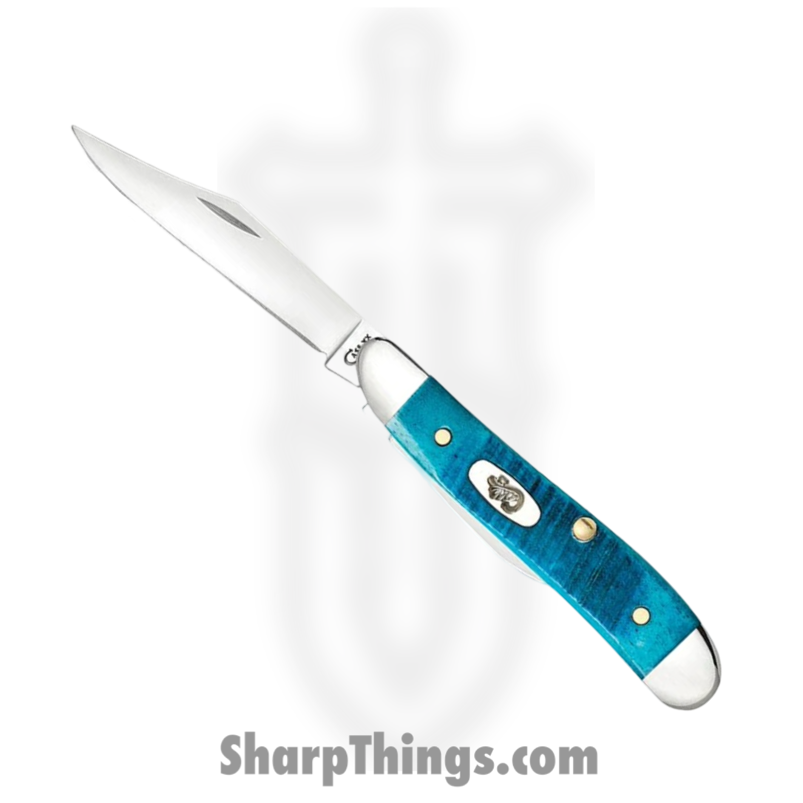 Case Cutlery - CA25596 - Peanut - Folding Knife - Tru-Sharp Stainless Polished Clip Pen - Sawcut Jigged - Caribbean Blue