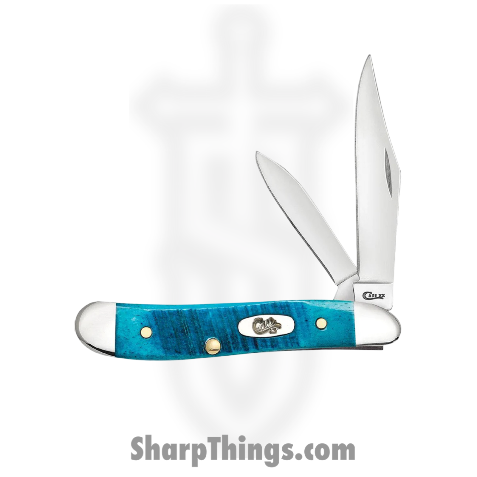 Case Cutlery - CA25596 - Peanut - Folding Knife - Tru-Sharp Stainless Polished Clip Pen - Sawcut Jigged - Caribbean Blue - Image 2
