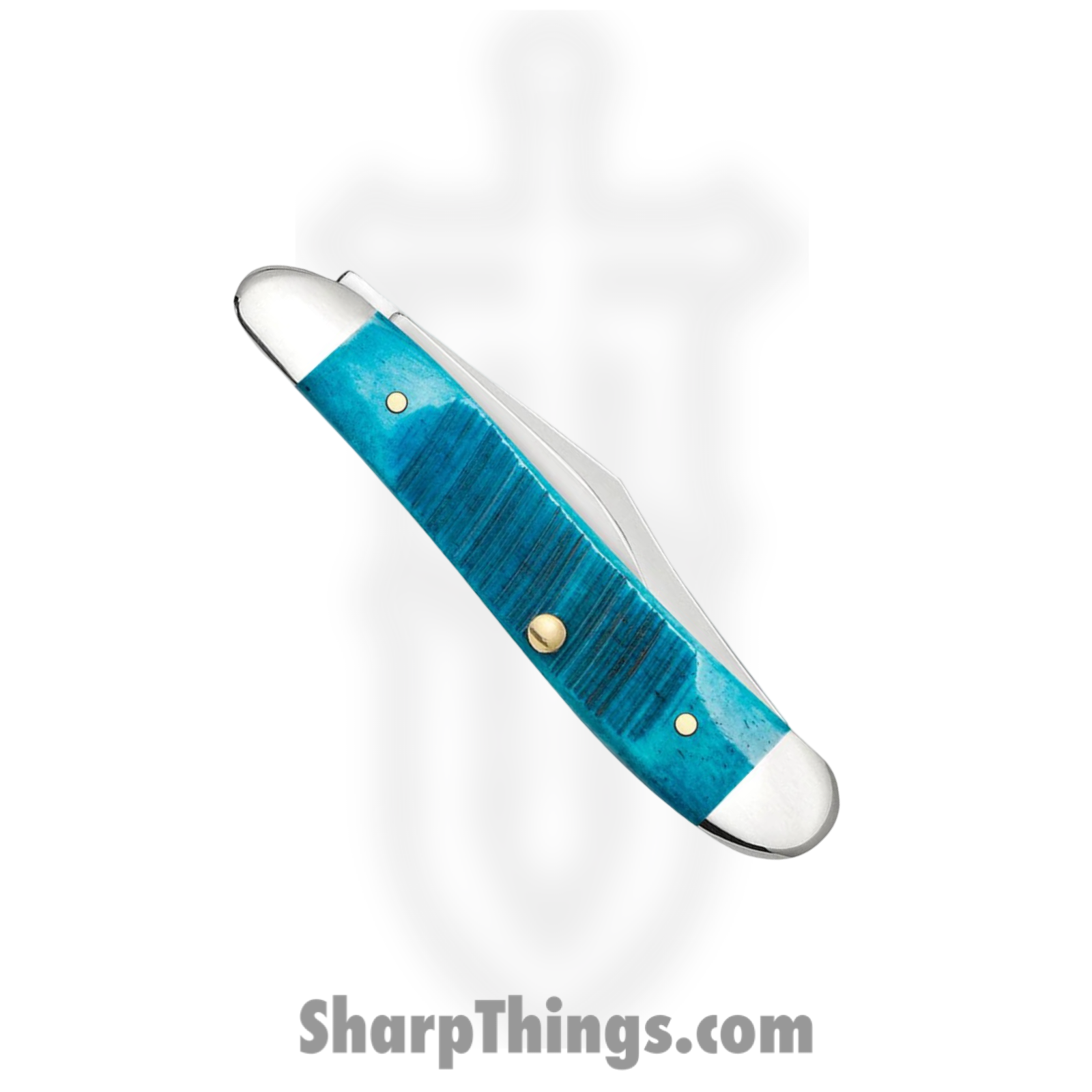 Case Cutlery - CA25596 - Peanut - Folding Knife - Tru-Sharp Stainless Polished Clip Pen - Sawcut Jigged - Caribbean Blue - Image 4