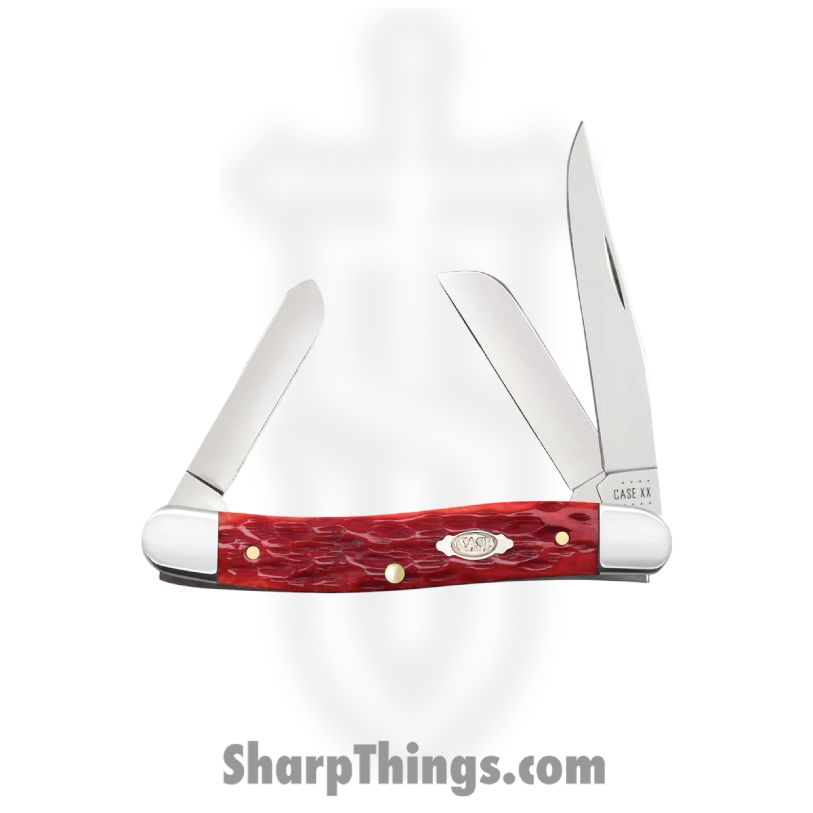 Case Cutlery - CA31951 - Medium Stockman - Folding Knife - Carbon Steel Polished Clip/Sheepfoot/Spey - Peach Seed Jig Bone - Red - Image 2