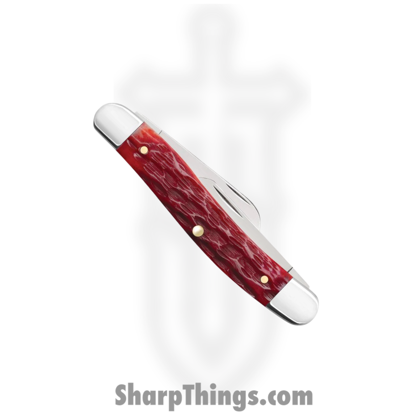 Case Cutlery - CA31951 - Medium Stockman - Folding Knife - Carbon Steel Polished Clip/Sheepfoot/Spey - Peach Seed Jig Bone - Red - Image 4