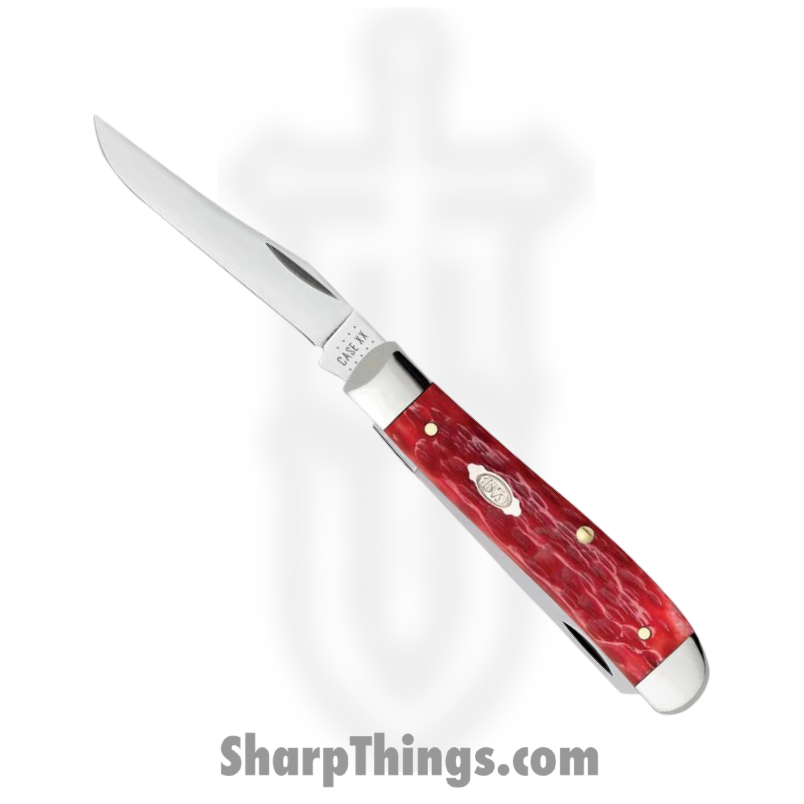 Case Cutlery - CA31952 - Mini Trapper - Folding Knife - Carbon Steel Polished Clip/Spey - Peach Seed Jig Bone - Red