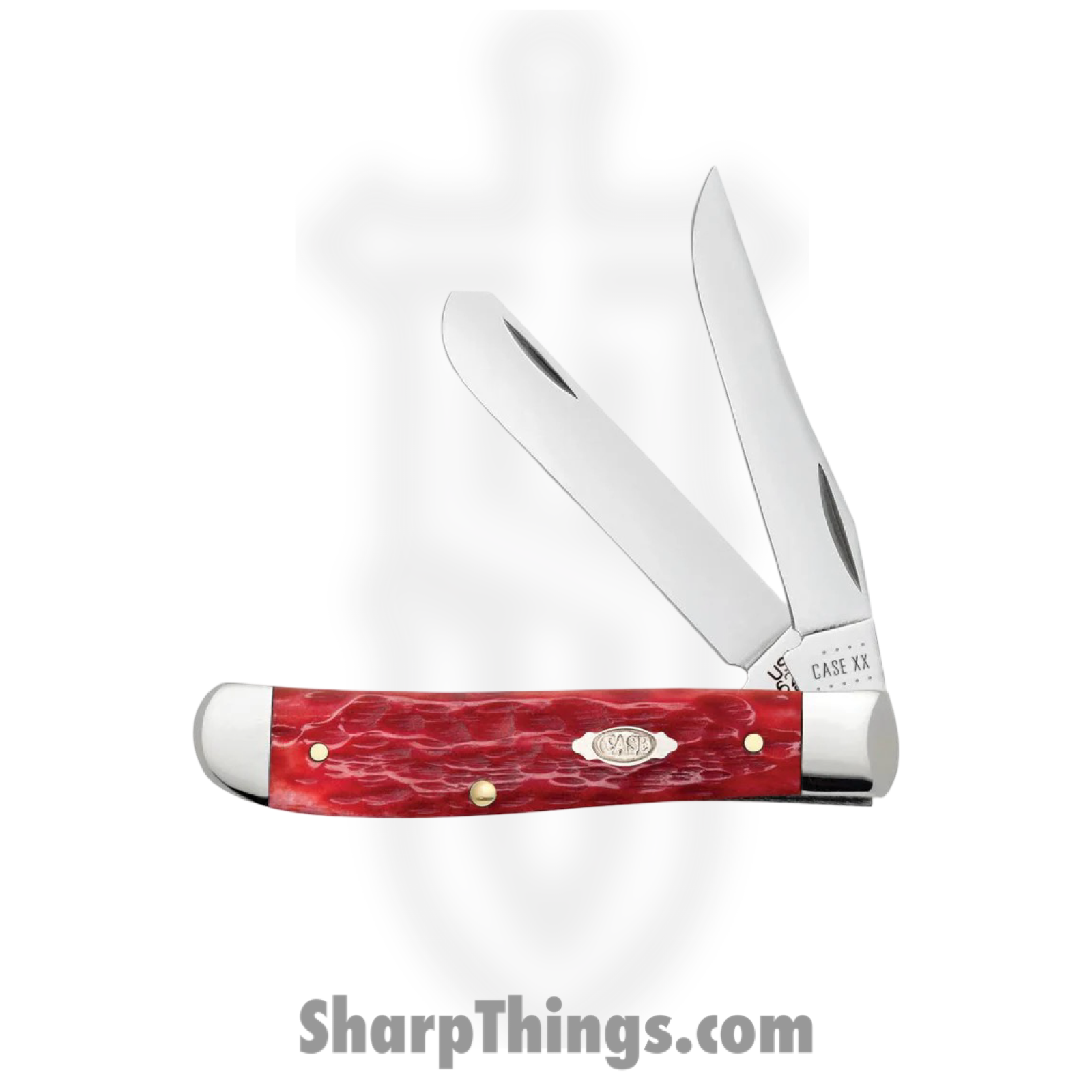 Case Cutlery - CA31952 - Mini Trapper - Folding Knife - Carbon Steel Polished Clip/Spey - Peach Seed Jig Bone - Red - Image 2