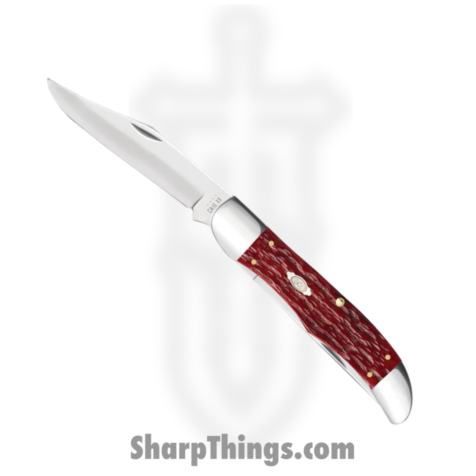 Case Cutlery - CA31960 - Large Folding Hunter - Folding Knife - Carbon Steel Polished Clip/Skinner - Peach Seed Jig Bone - Red