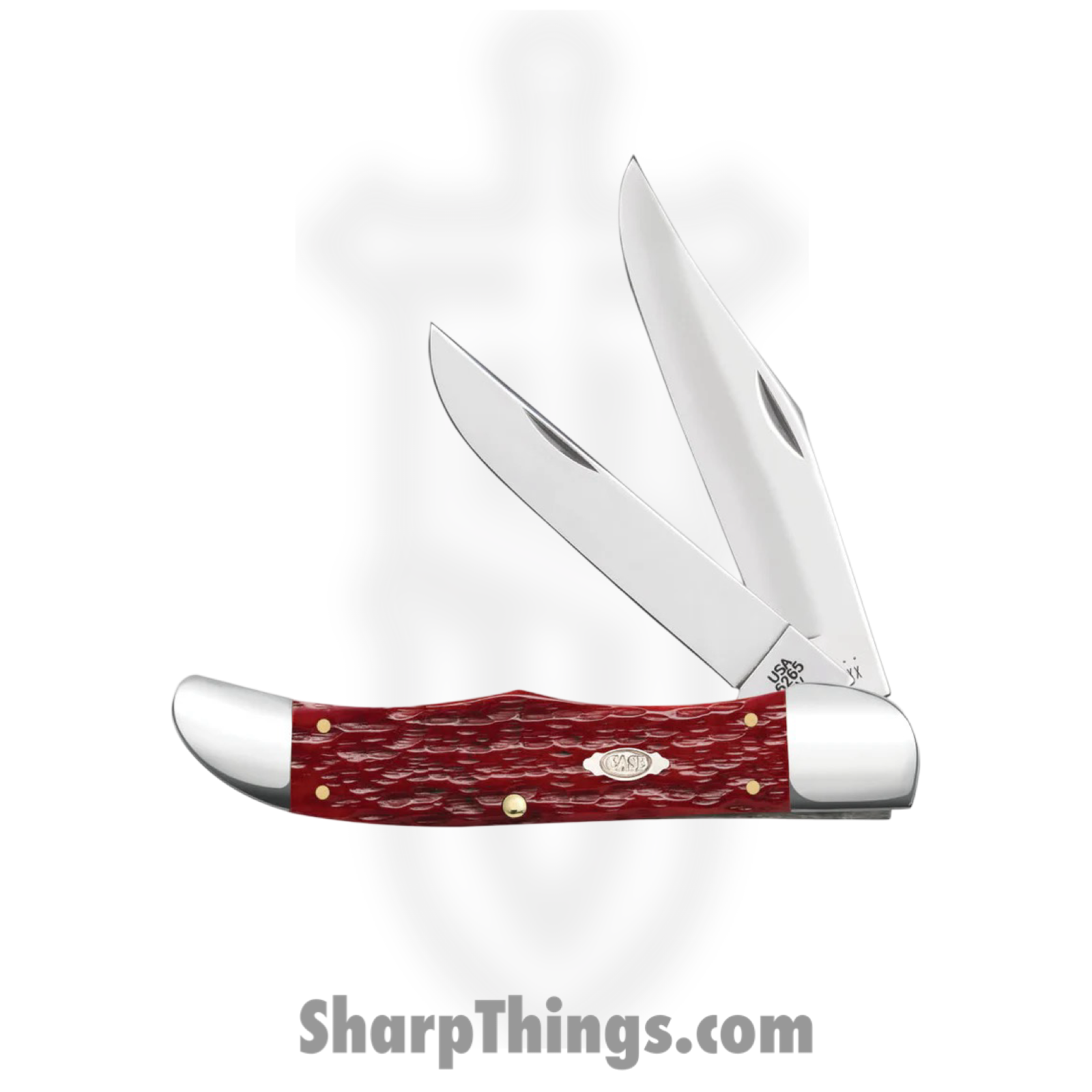 Case Cutlery - CA31960 - Large Folding Hunter - Folding Knife - Carbon Steel Polished Clip/Skinner - Peach Seed Jig Bone - Red - Image 2