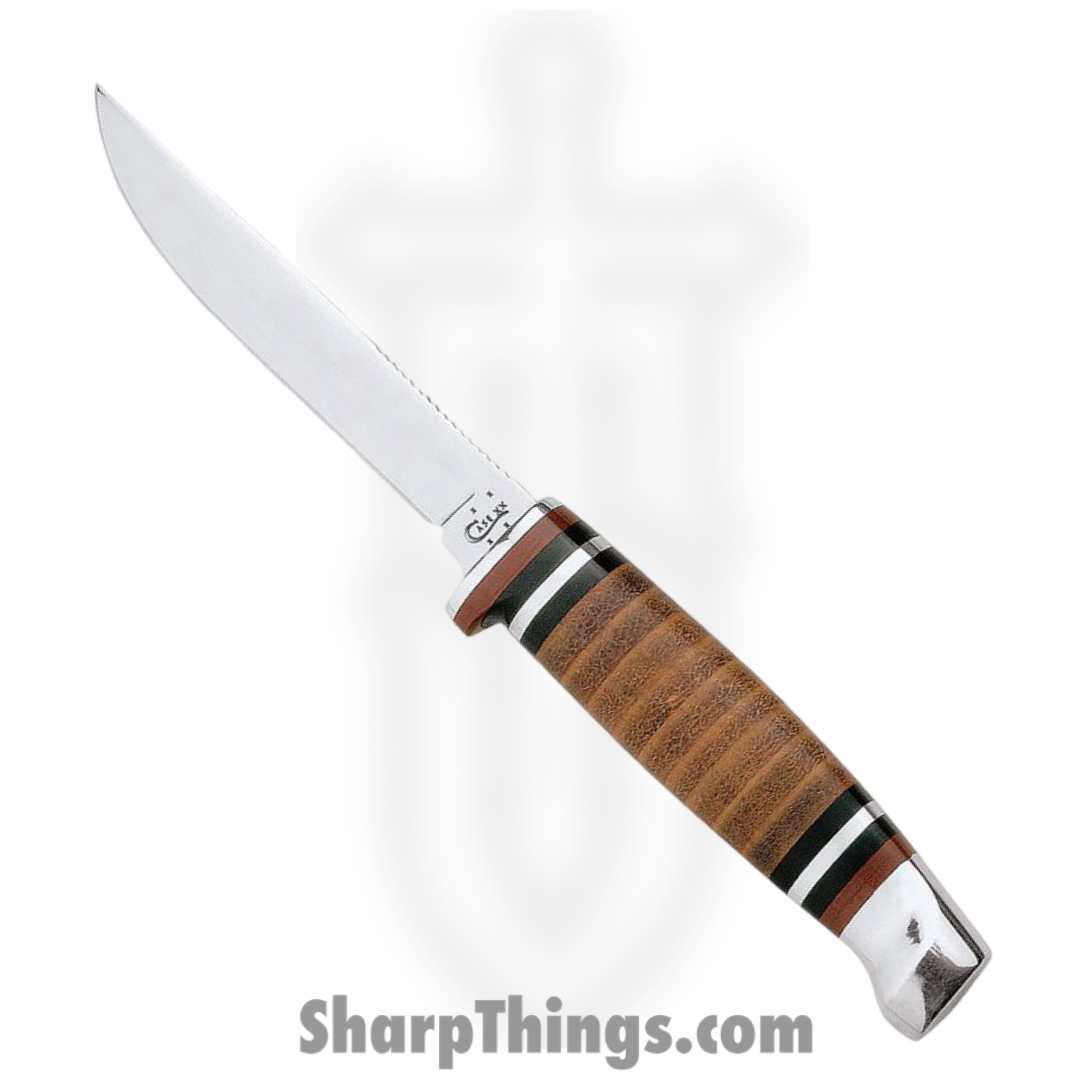 Case Cutlery - CA379 - M3 Finn Small Hunting - Fixed Blade Knife - Stainless Polished Clip Point - Leather - Brown White