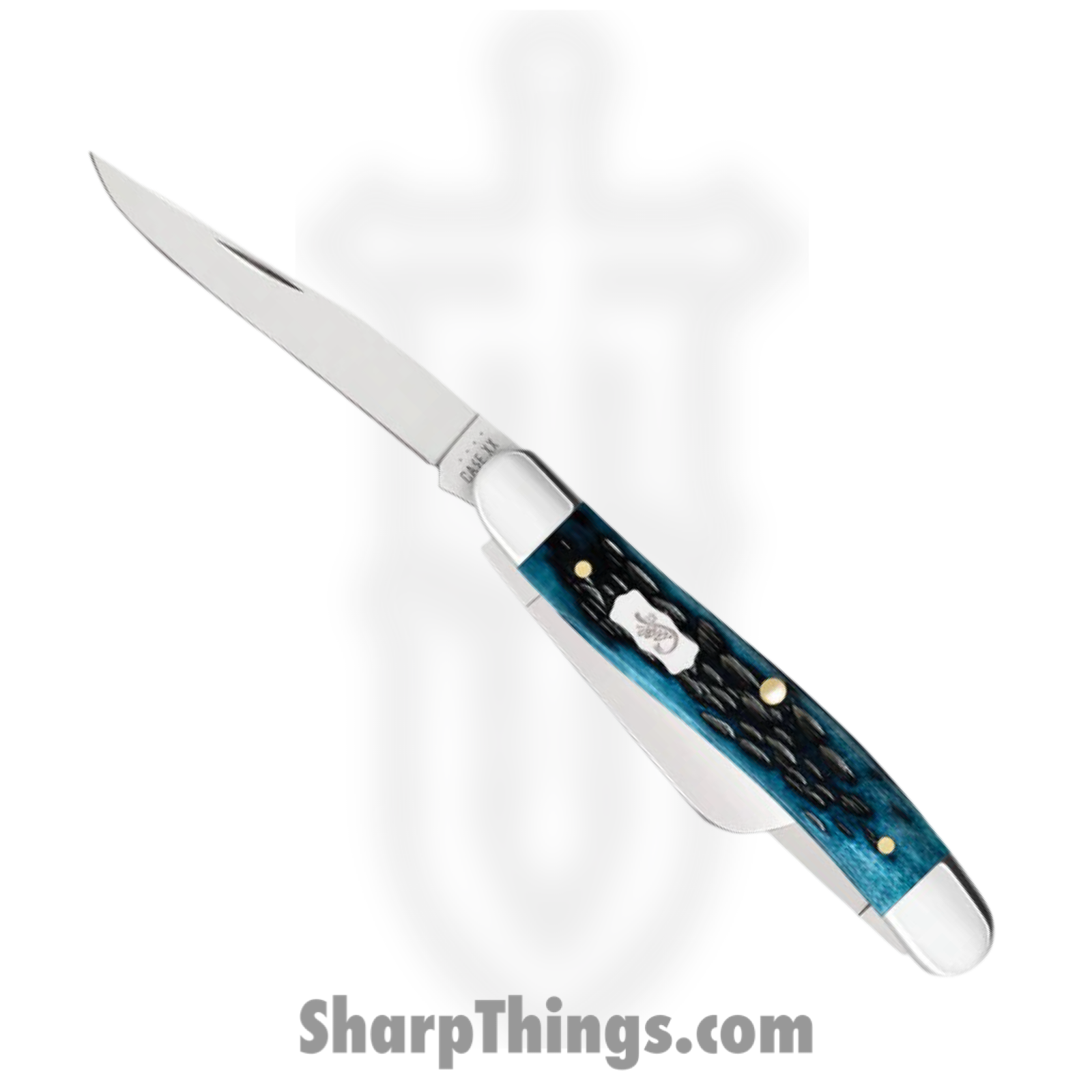 Case Cutlery - CA51851 - Medium Stockman - Folding Knife - Tru-Sharp™ Stainless Polished Clip/Sheepfoot/Spey - Peach Seed Jig Bone - Blue
