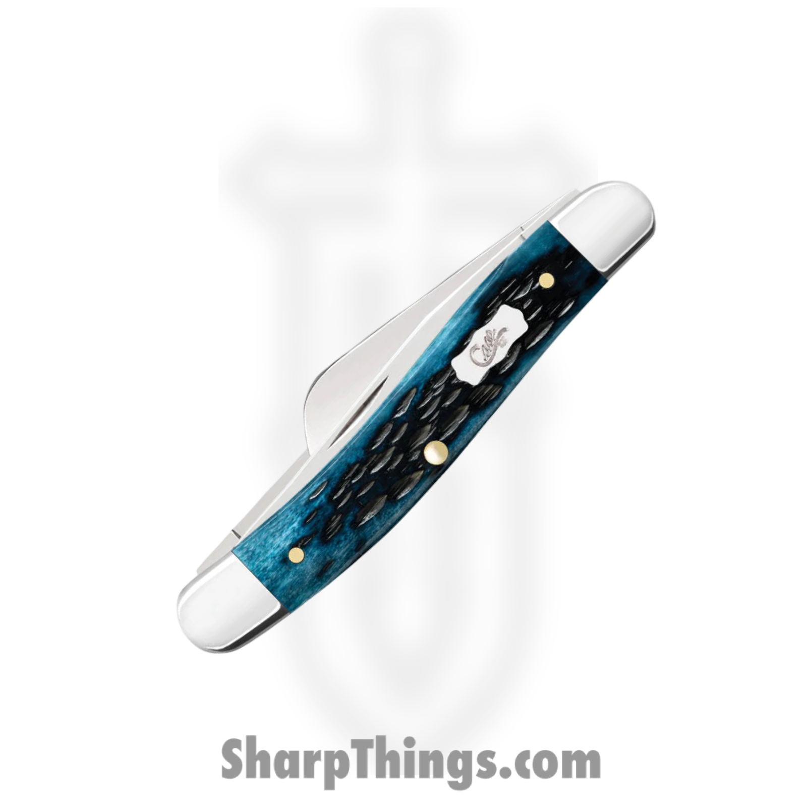 Case Cutlery - CA51851 - Medium Stockman - Folding Knife - Tru-Sharp™ Stainless Polished Clip/Sheepfoot/Spey - Peach Seed Jig Bone - Blue - Image 3