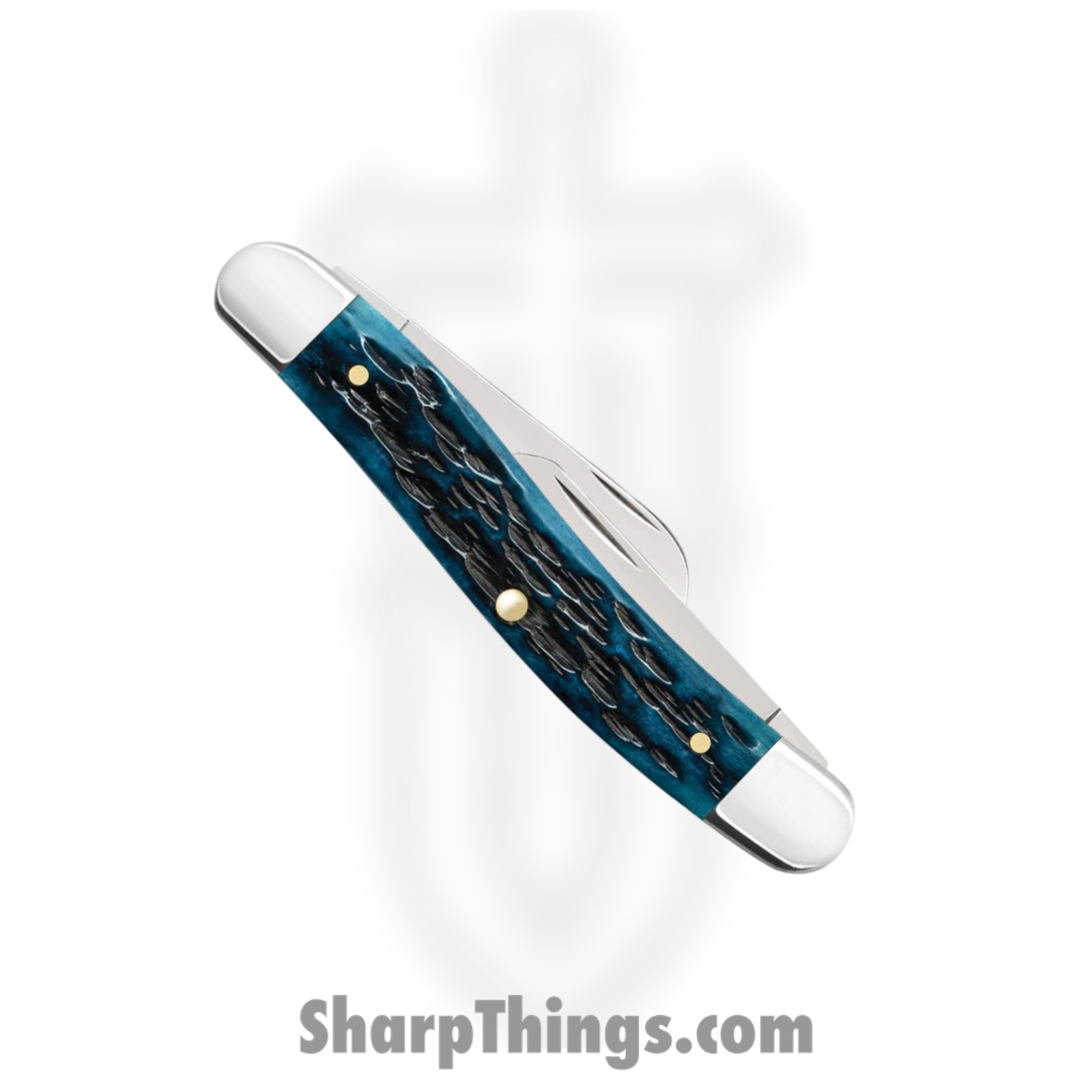 Case Cutlery - CA51851 - Medium Stockman - Folding Knife - Tru-Sharp™ Stainless Polished Clip/Sheepfoot/Spey - Peach Seed Jig Bone - Blue - Image 4