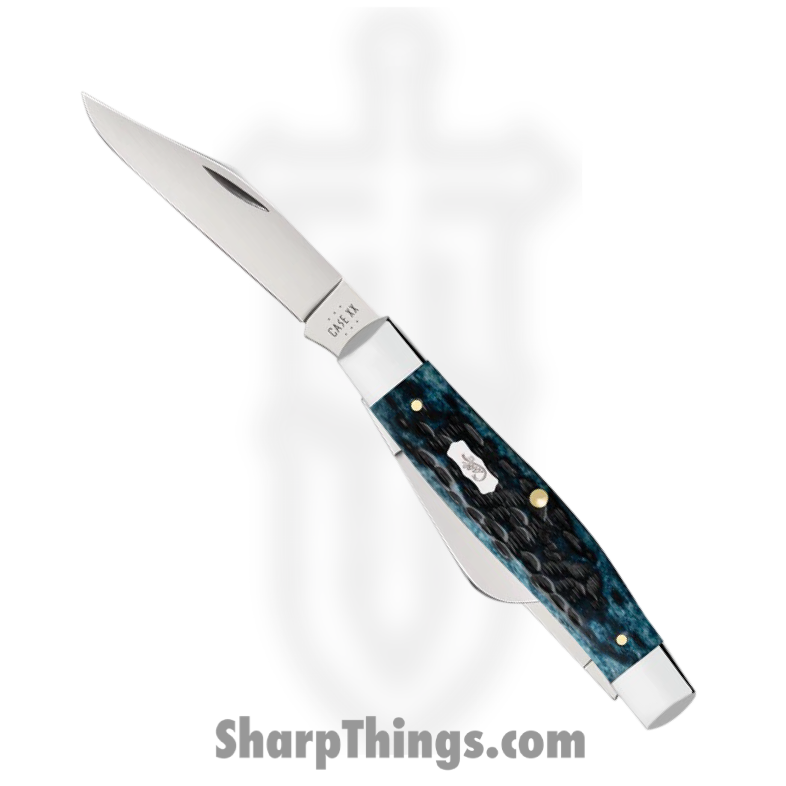Case Cutlery - CA51861 - Large Stockman - Folding Knife - Tru-Sharp™ Stainless Polished Clip/Sheepfoot/Spey - Peach Seed Jig Bone - Blue