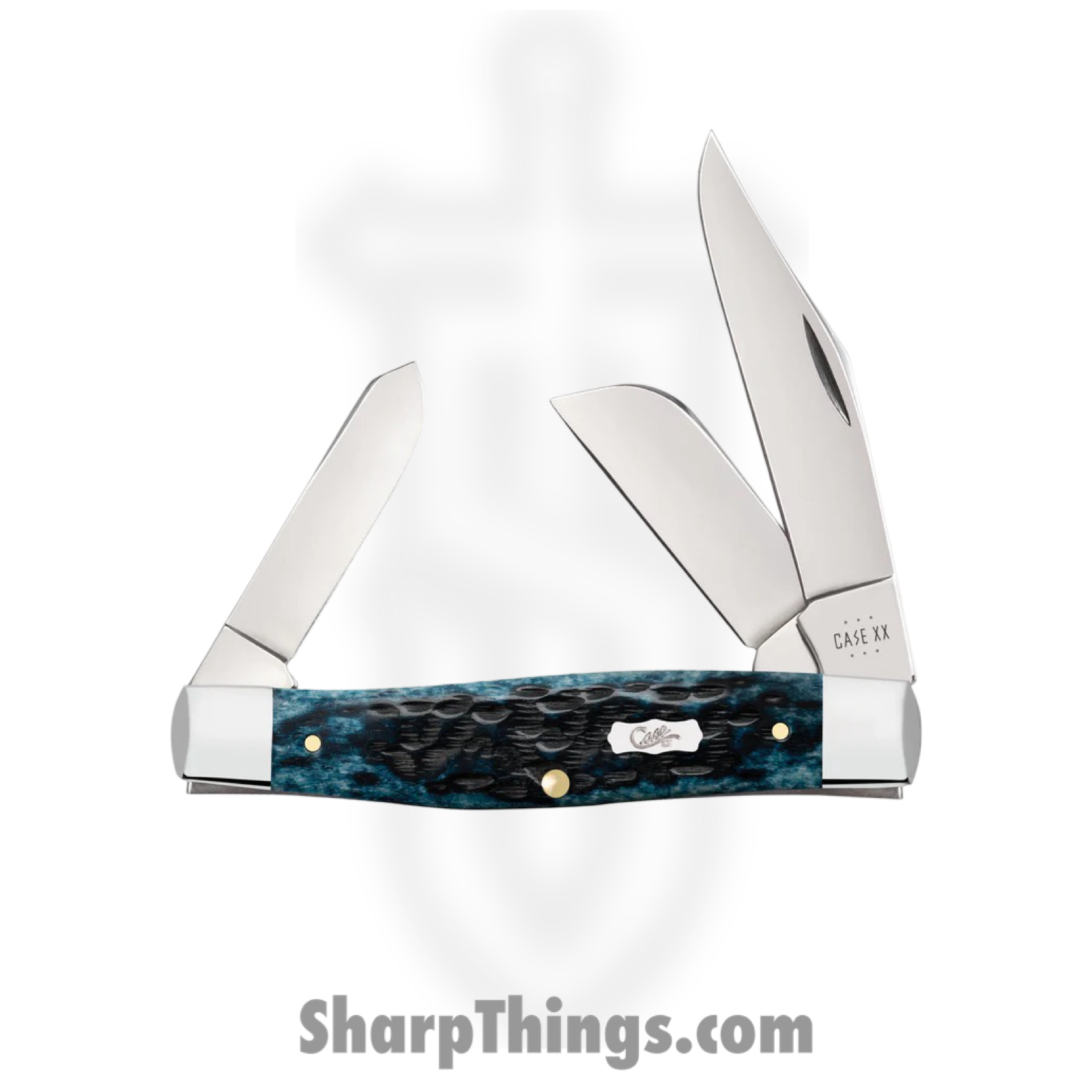Case Cutlery - CA51861 - Large Stockman - Folding Knife - Tru-Sharp™ Stainless Polished Clip/Sheepfoot/Spey - Peach Seed Jig Bone - Blue - Image 2
