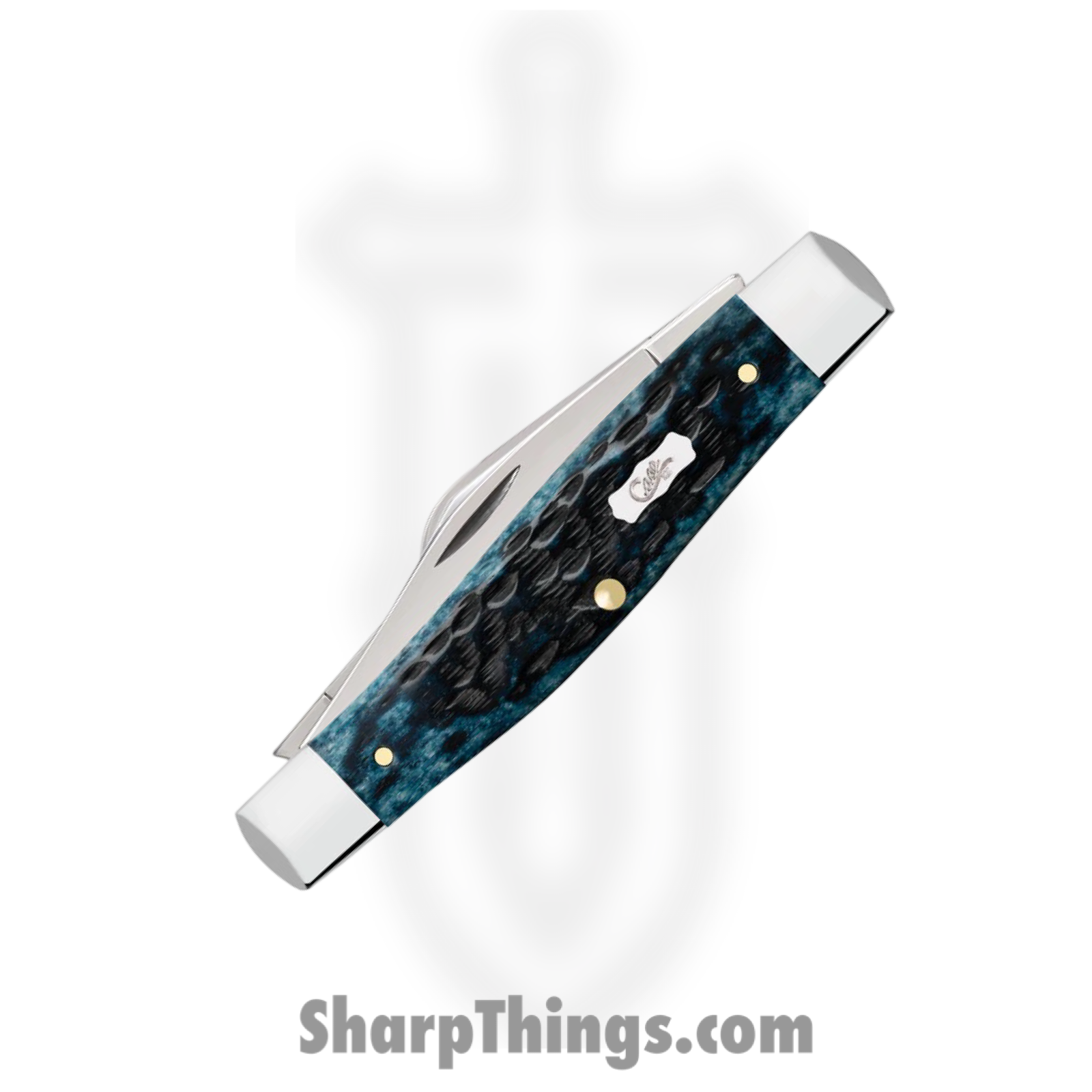Case Cutlery - CA51861 - Large Stockman - Folding Knife - Tru-Sharp™ Stainless Polished Clip/Sheepfoot/Spey - Peach Seed Jig Bone - Blue - Image 3