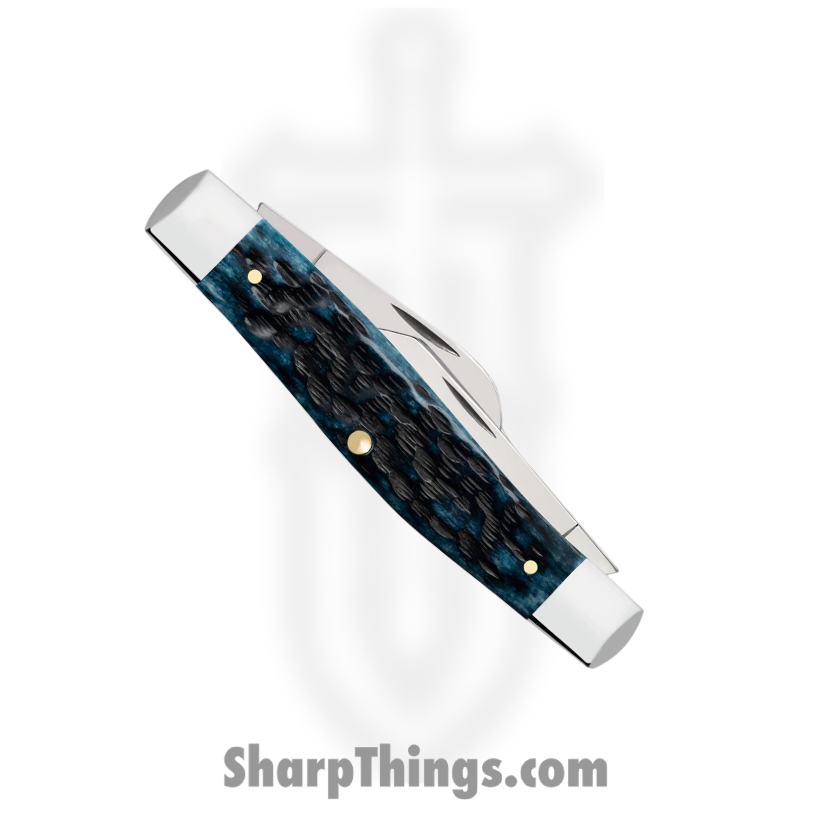 Case Cutlery - CA51861 - Large Stockman - Folding Knife - Tru-Sharp™ Stainless Polished Clip/Sheepfoot/Spey - Peach Seed Jig Bone - Blue - Image 4