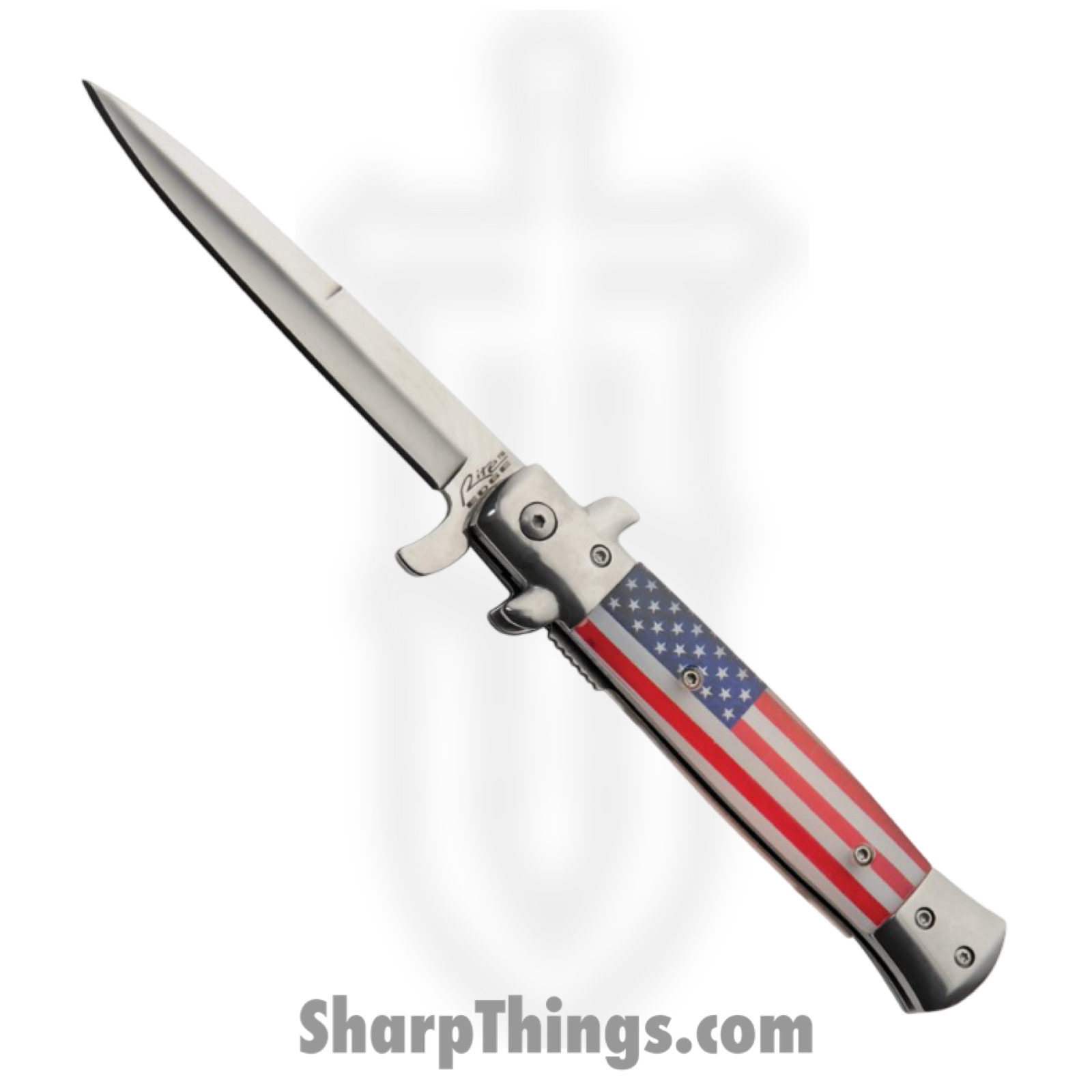 Rite Edge - CN300611US - Stiletto Linerlock - Assisted Open Knife - Stainless Satin Dagger - Resin - Red White Blue