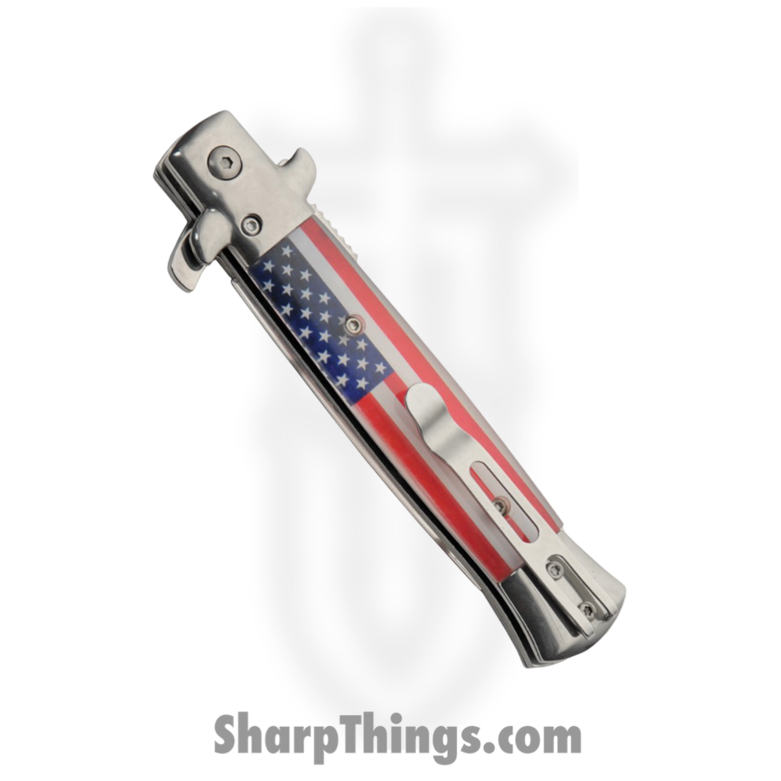 Rite Edge - CN300611US - Stiletto Linerlock - Assisted Open Knife - Stainless Satin Dagger - Resin - Red White Blue - Image 2