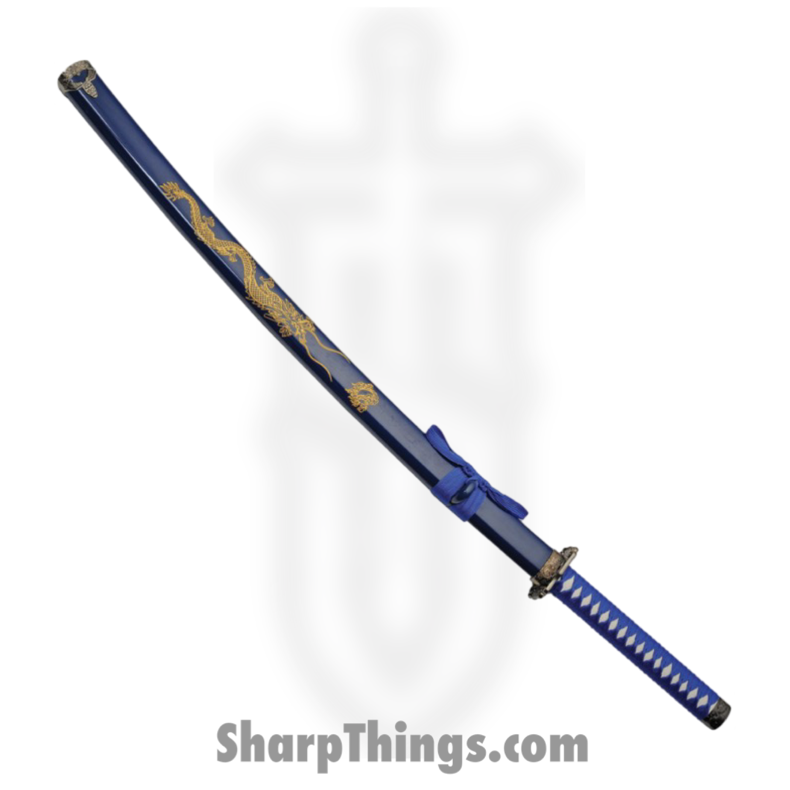 CMP - CN927030BL - Gold Dragon Samurai - Fixed Blade Knife - Carbon Steel Satin - Cord Wrapped - Blue - Image 3