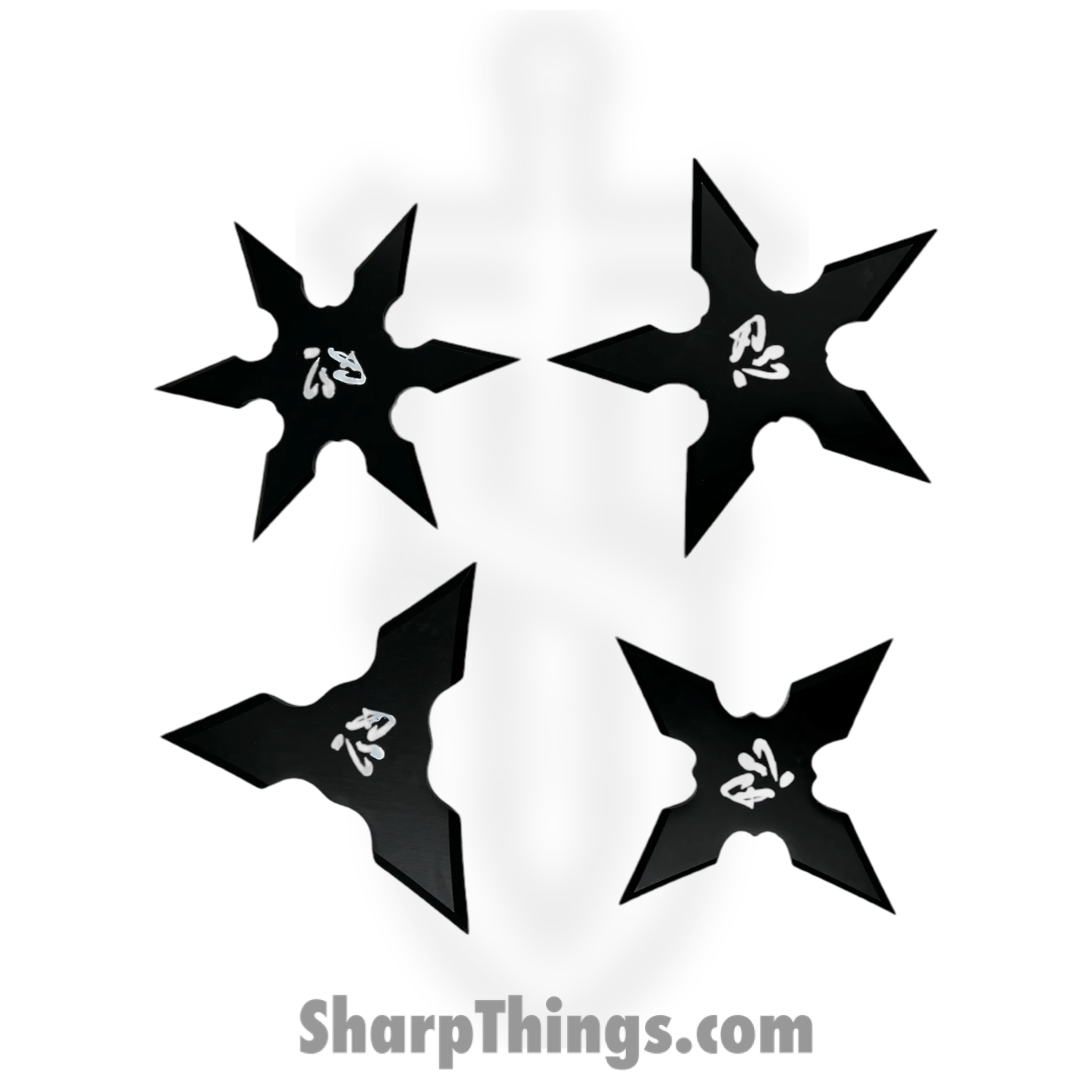 Tiger USA - FM-431-4 - Throwing Stars Set of 4 - Fixed Blade Knife - 1045 Surgical Steel Coated - 1045 Surgical Steel - Black