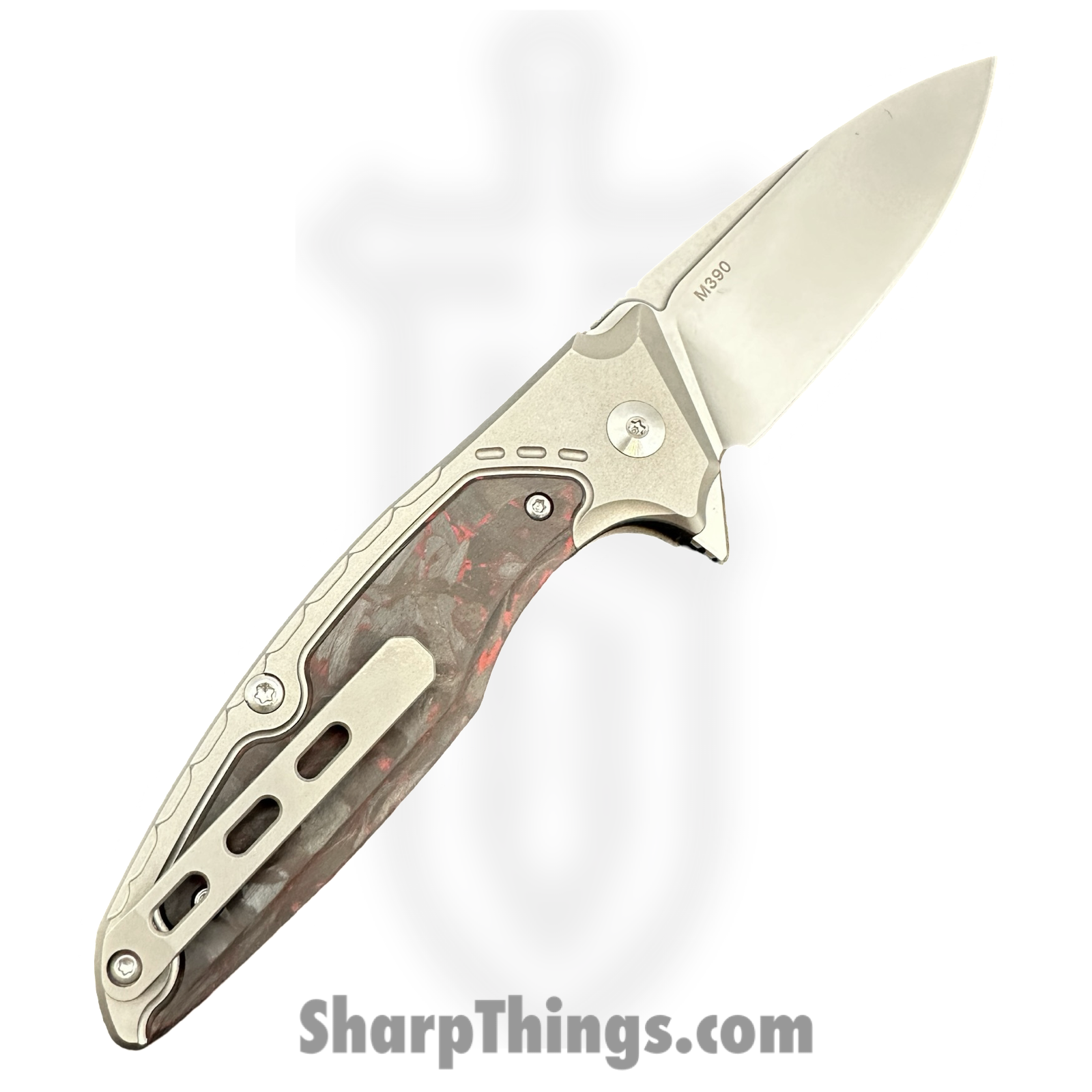 Klaken Knives - B05-RD - Hermod - Folding Knife - M390 Blasted Drop Point - Titanium - Red - Image 2