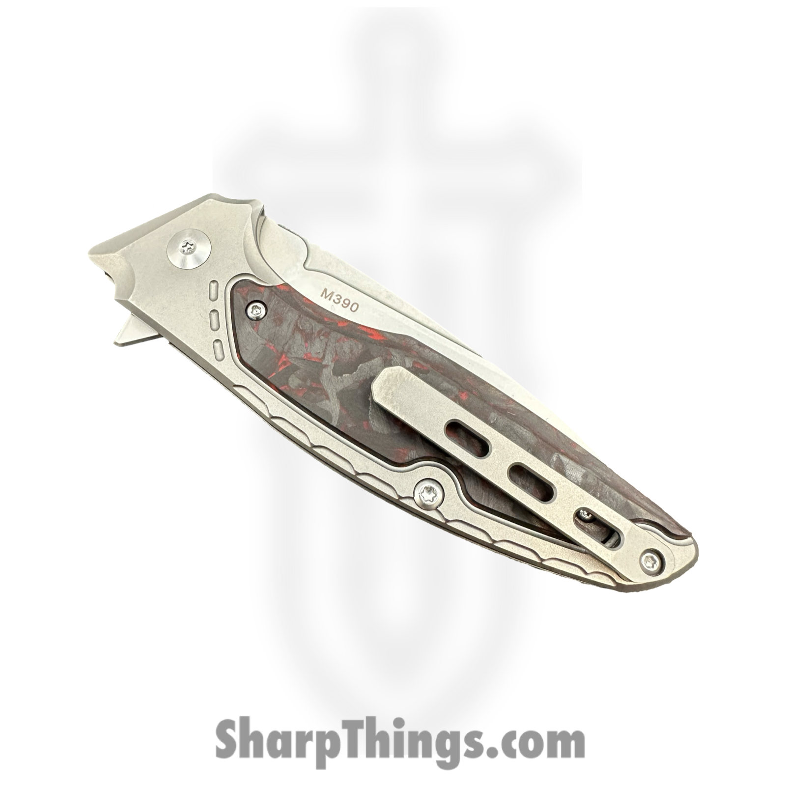 Klaken Knives - B05-RD - Hermod - Folding Knife - M390 Blasted Drop Point - Titanium - Red - Image 4