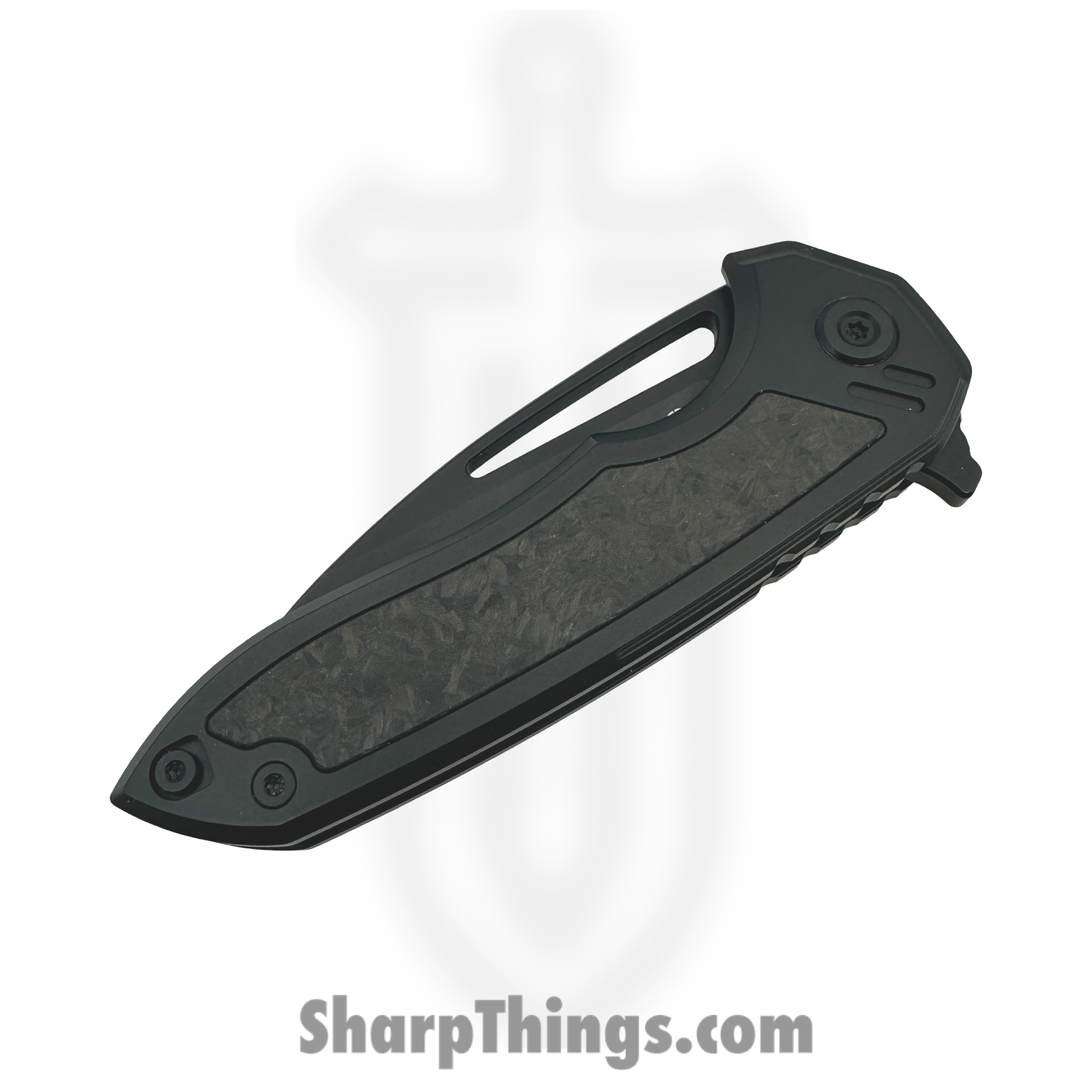 Hwzbben Knives - HWZ-B8 - Ragna - Folding Knife - M390 Coated Drop Point - TA5 Titanium Carbon Fiber Inlay - Black - Image 3
