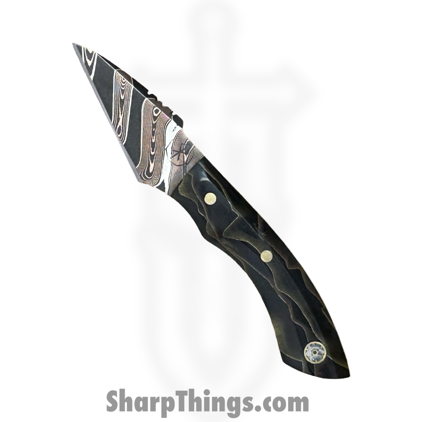 Royalty Rings Co. - RRC-Nyx-03 - Nyx - Fixed Blade Knife - Chevron CopperMai 80CRV2 Damascus Wharncliffe - Raffir Noble - Black Copper