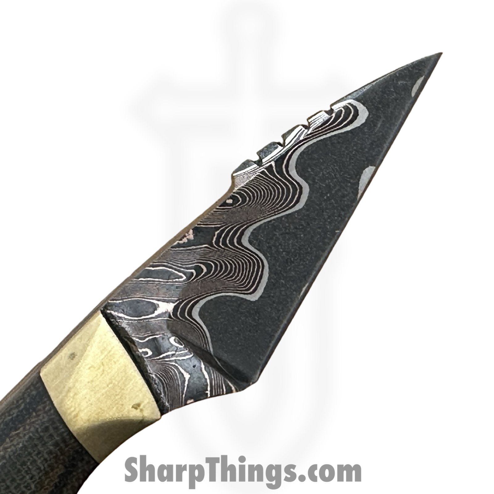 Royalty Rings Co. - RRC-Nyx-02 - Nyx - Fixed Blade Knife - Chevron CopperMai 80CRV2 Damascus Wharncliffe - Micarta - OD Green - Image 3