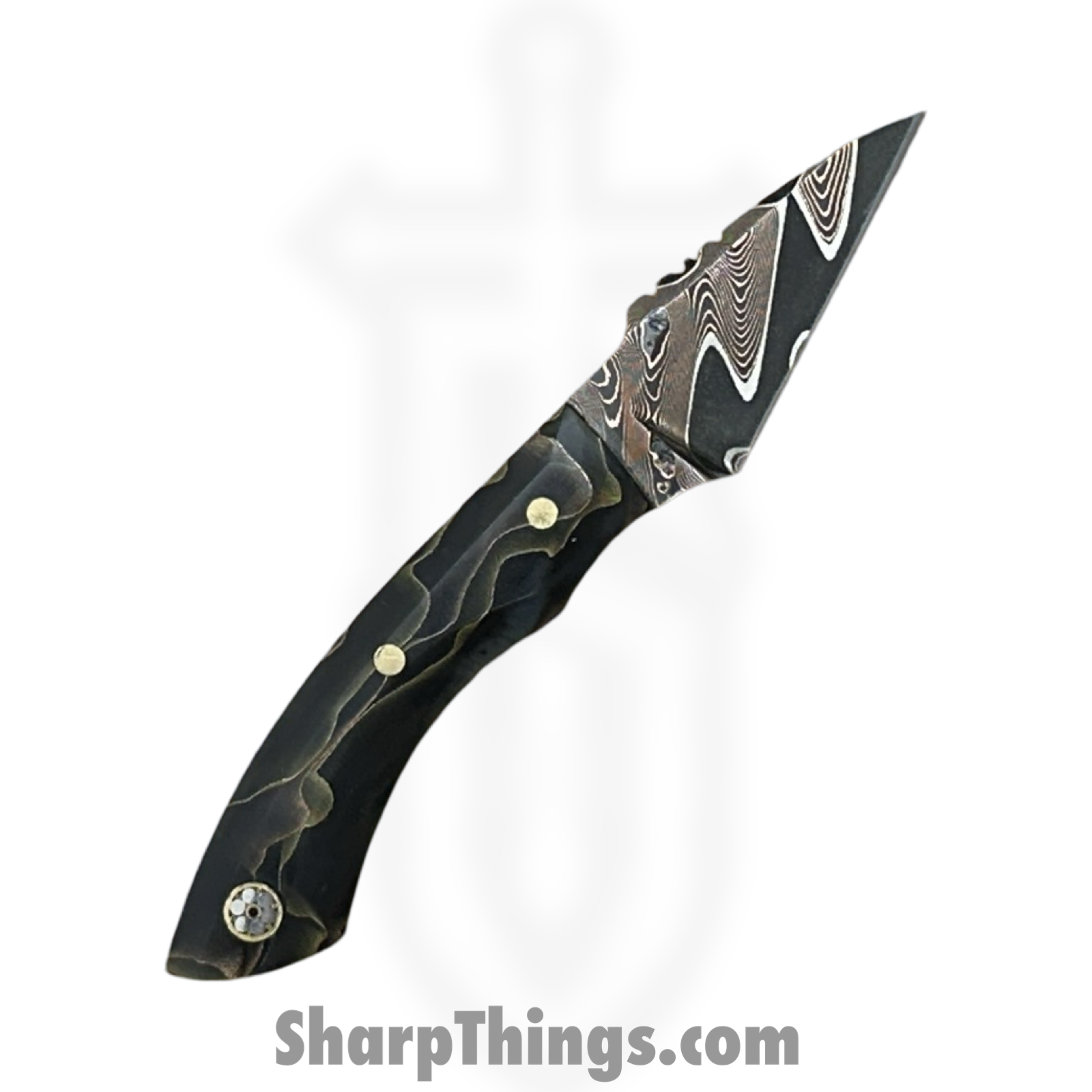 Royalty Rings Co. - RRC-Nyx-03 - Nyx - Fixed Blade Knife - Chevron CopperMai 80CRV2 Damascus Wharncliffe - Raffir Noble - Black Copper - Image 2