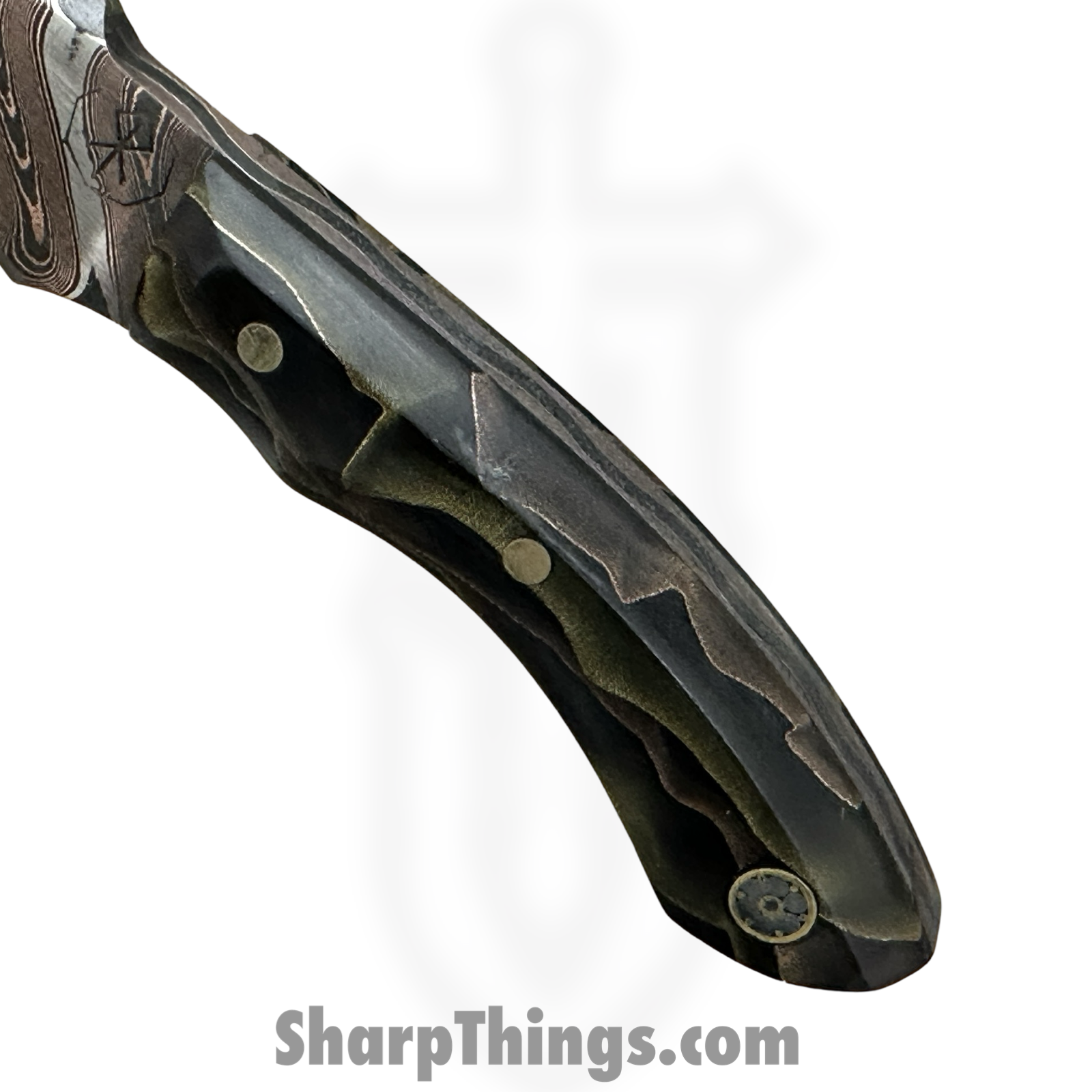 Royalty Rings Co. - RRC-Nyx-03 - Nyx - Fixed Blade Knife - Chevron CopperMai 80CRV2 Damascus Wharncliffe - Raffir Noble - Black Copper - Image 4