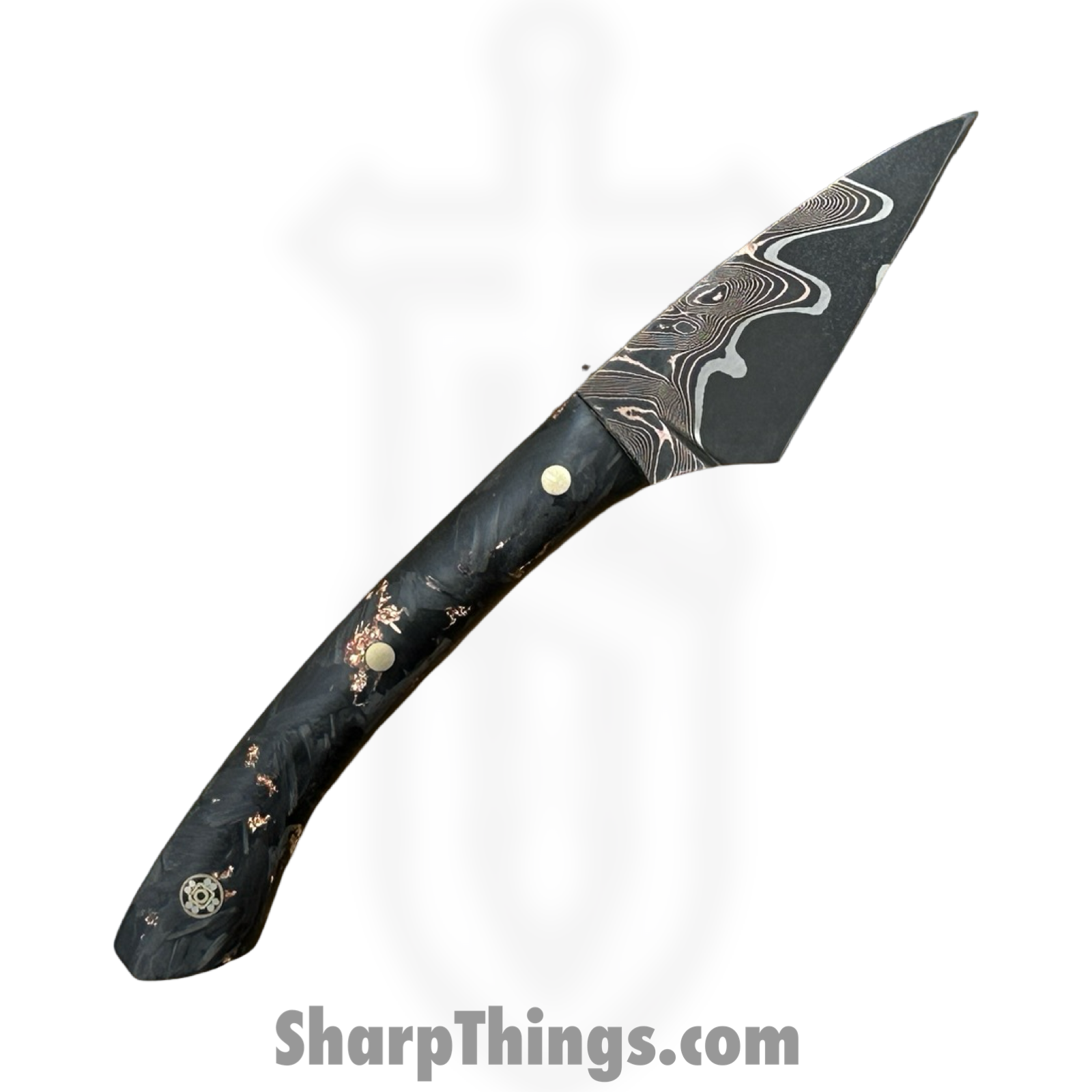 Royalty Rings Co. - RRC-Gaia-02 - Gaia - Fixed Blade Knife - Chevron CopperMai 80CRV2 Damascus Wharncliffe - Carbon Fiber - Black Copper - Image 2