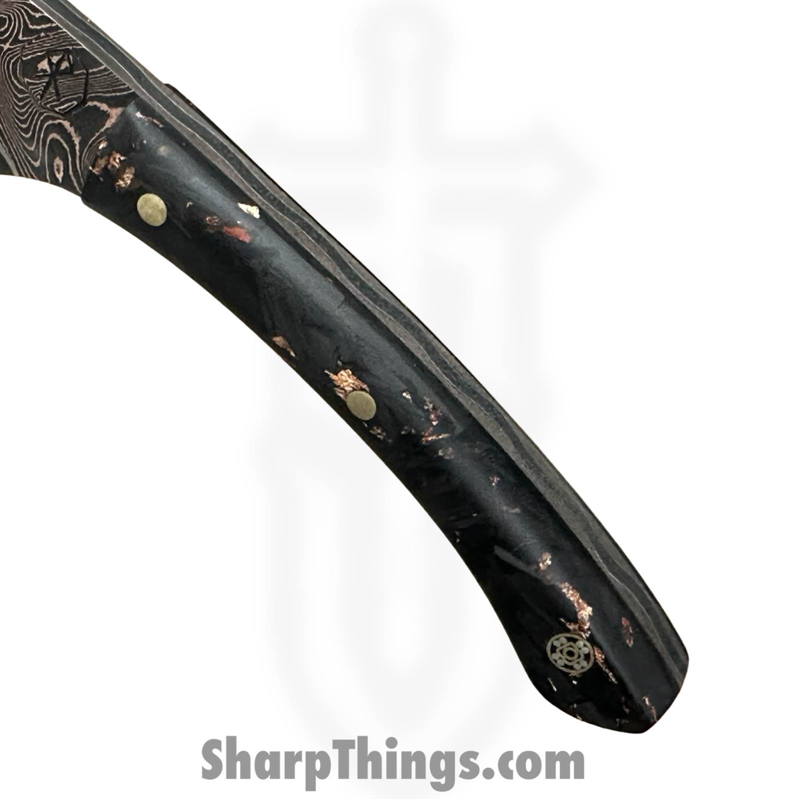 Royalty Rings Co. - RRC-Gaia-02 - Gaia - Fixed Blade Knife - Chevron CopperMai 80CRV2 Damascus Wharncliffe - Carbon Fiber - Black Copper - Image 4