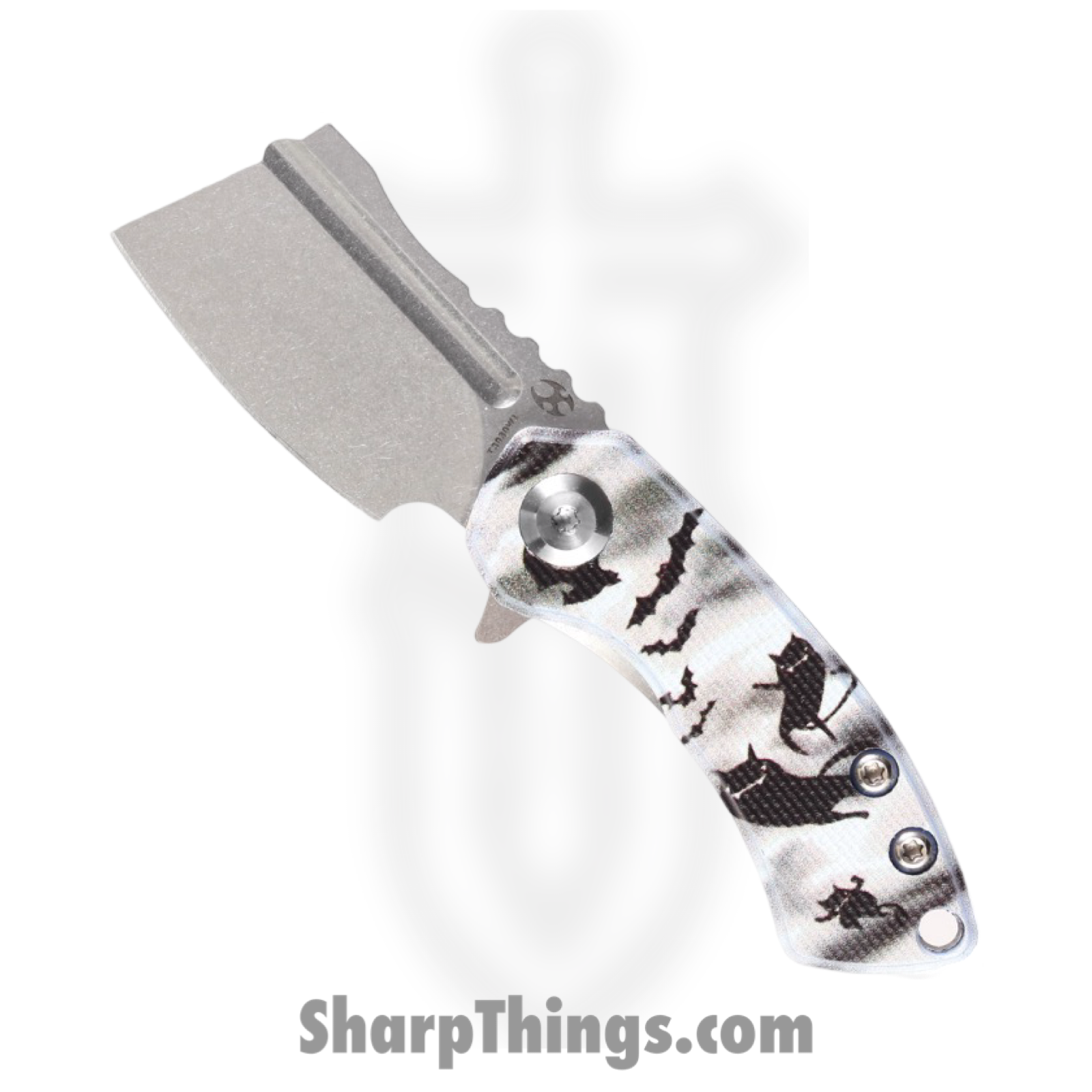 Kansept Knives - KT3030W1 - Mini Korvid - Folding Knife - 154CM Stonewash Cleaver - Synthetic - Black White