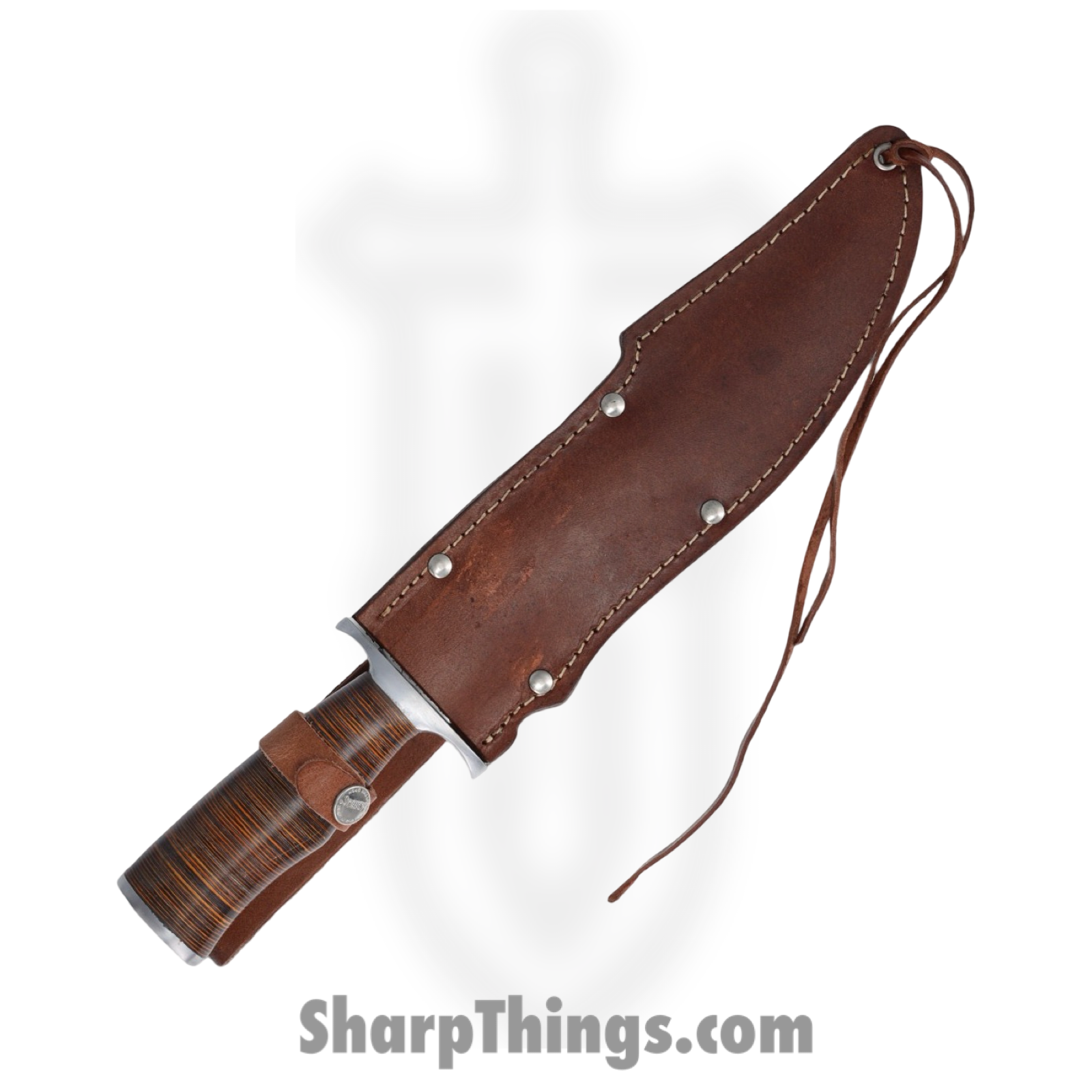 Marbles - MR621 - Bowie - Fixed Blade Knife - Stainless Satin Clip Point - Stacked Leather - Brown - Image 3
